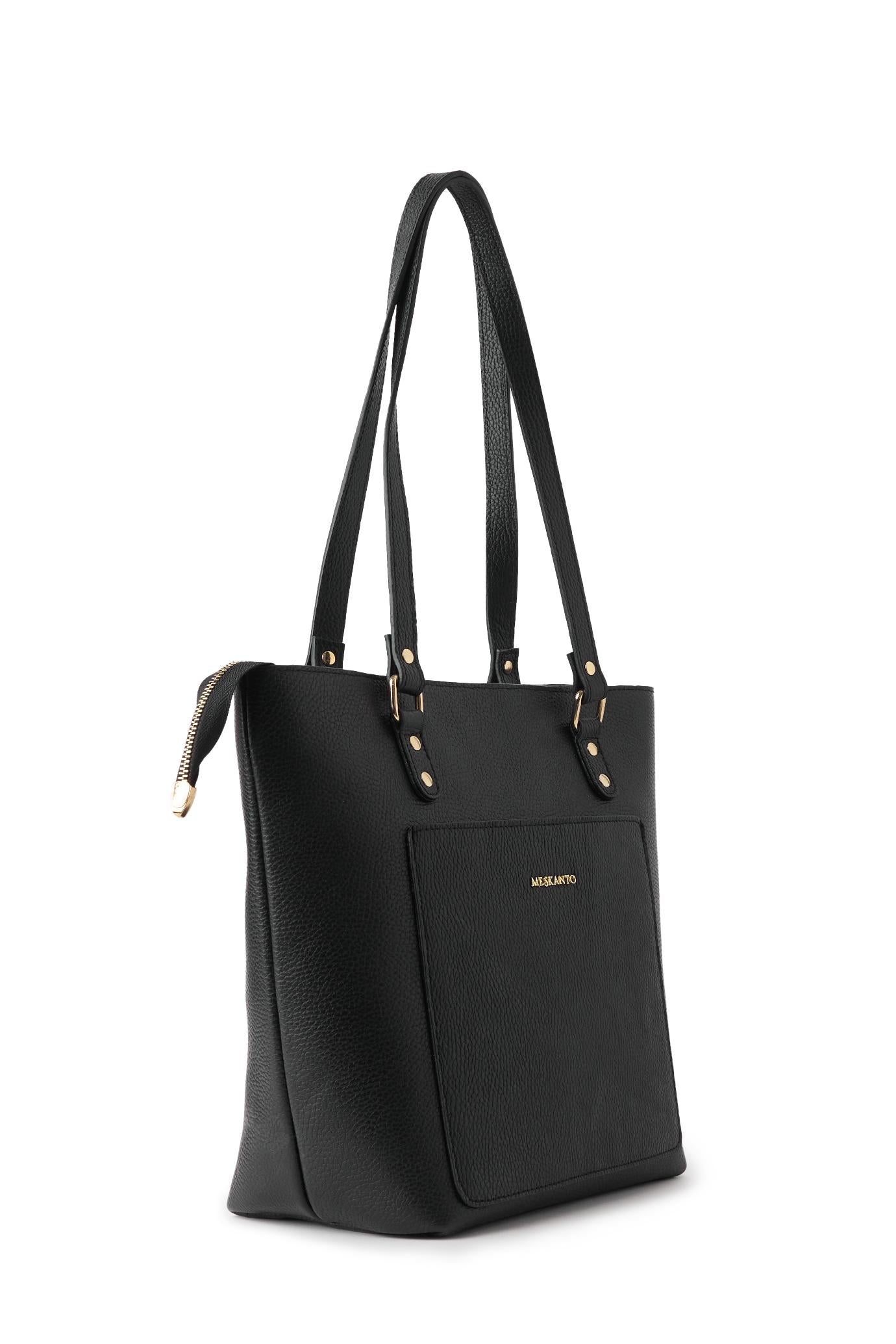 Meskanto - Tote Hakiki Deri Kadın Alışveriş Kol ve Omuz Çantası -MES-T-1001-SİYAH