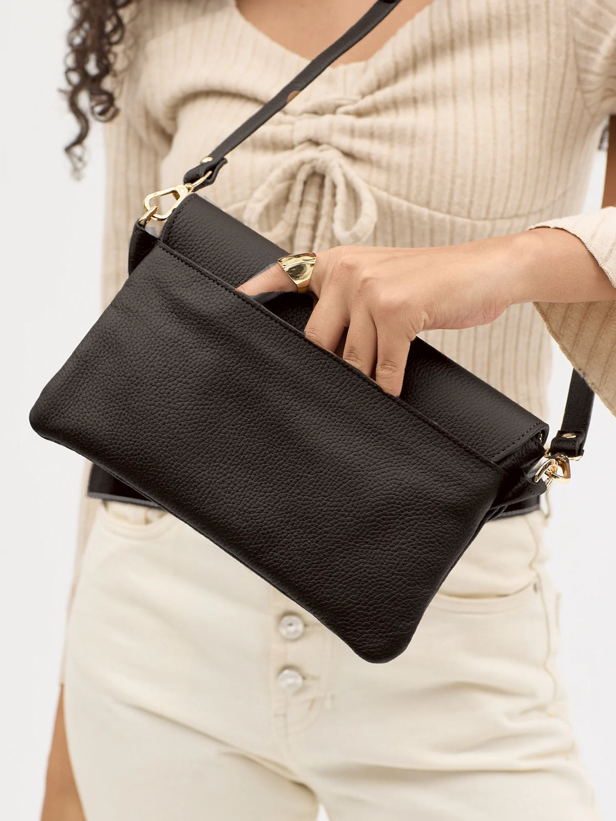 Alina Hakiki Deri Clutch El ve Omuz Çantası - Aci kahve