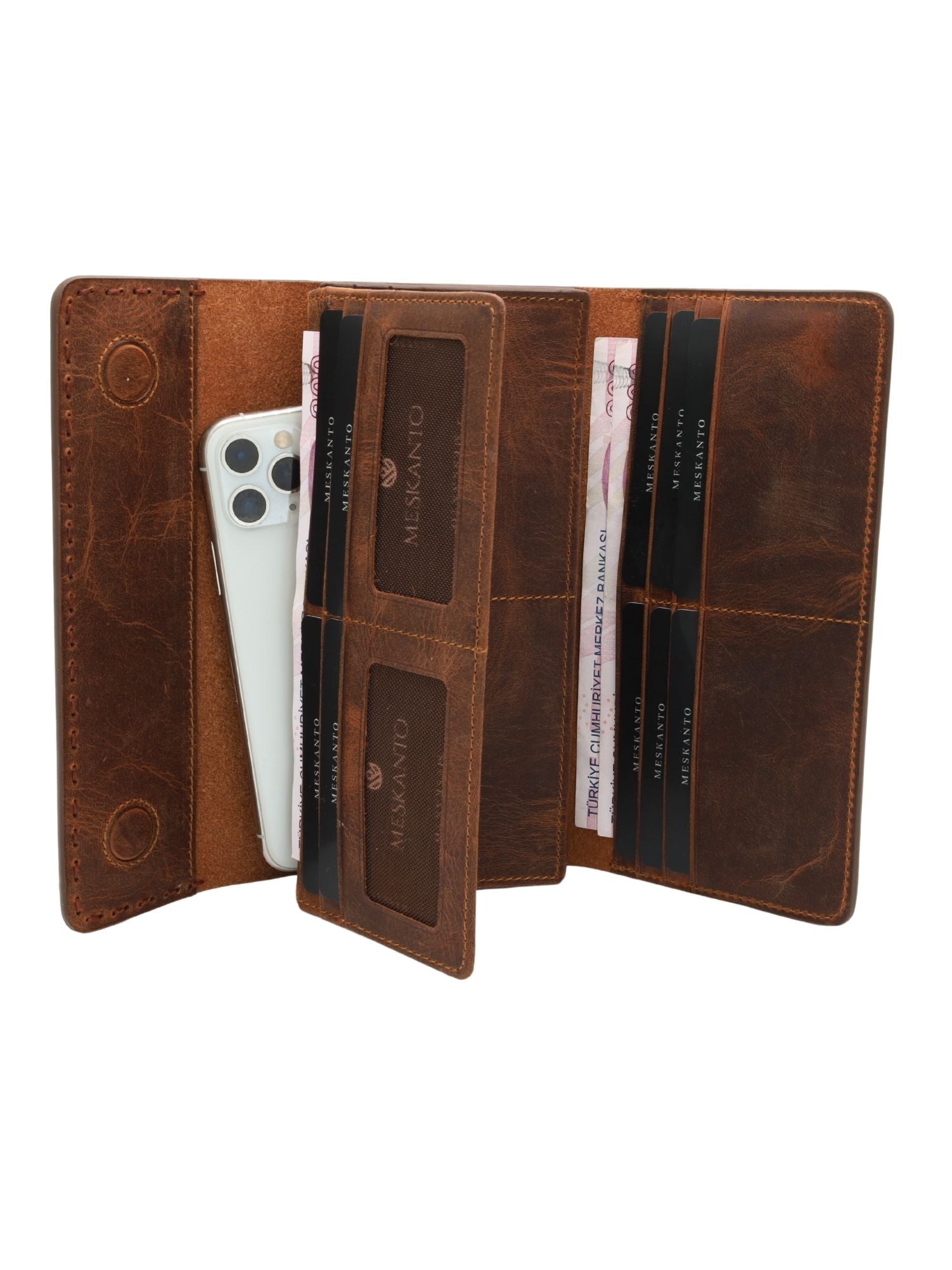 Meskanto - Meskanto Clarice El Dikişli Telefon Bölmeli Kişiye Özel Hakiki Deri Cüzdan - FD - WL - 2022 - K