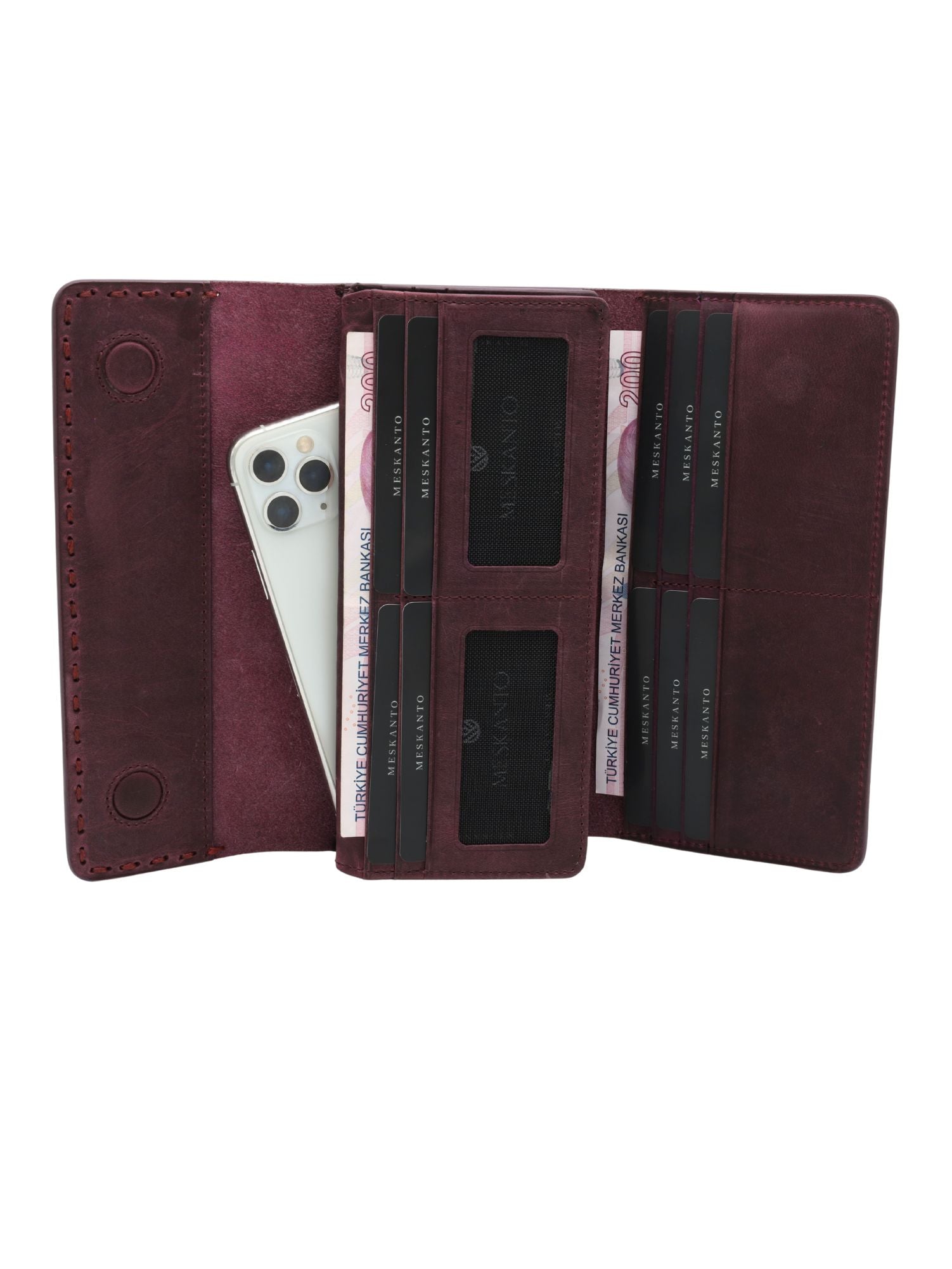 Meskanto - Meskanto Clarice El Dikişli Telefon Bölmeli Kişiye Özel Hakiki Deri Cüzdan - FD - WL - 2022 - M