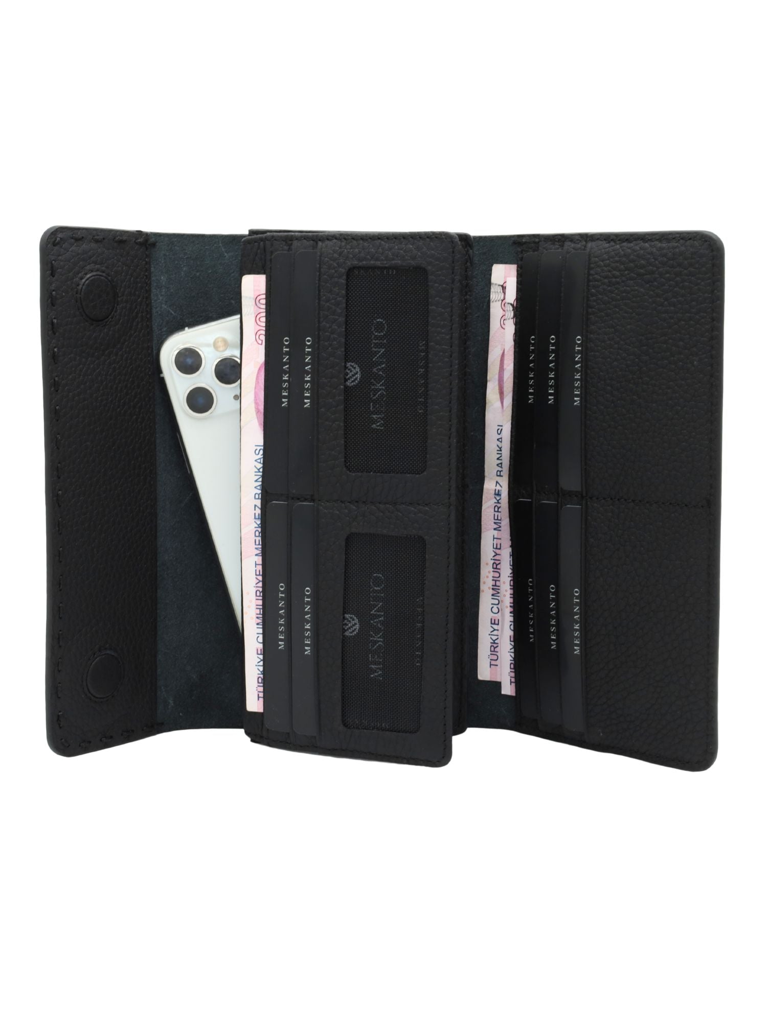 Meskanto - Meskanto Clarice El Dikişli Telefon Bölmeli Kişiye Özel Hakiki Deri Cüzdan - FD - WL - 2022 - S