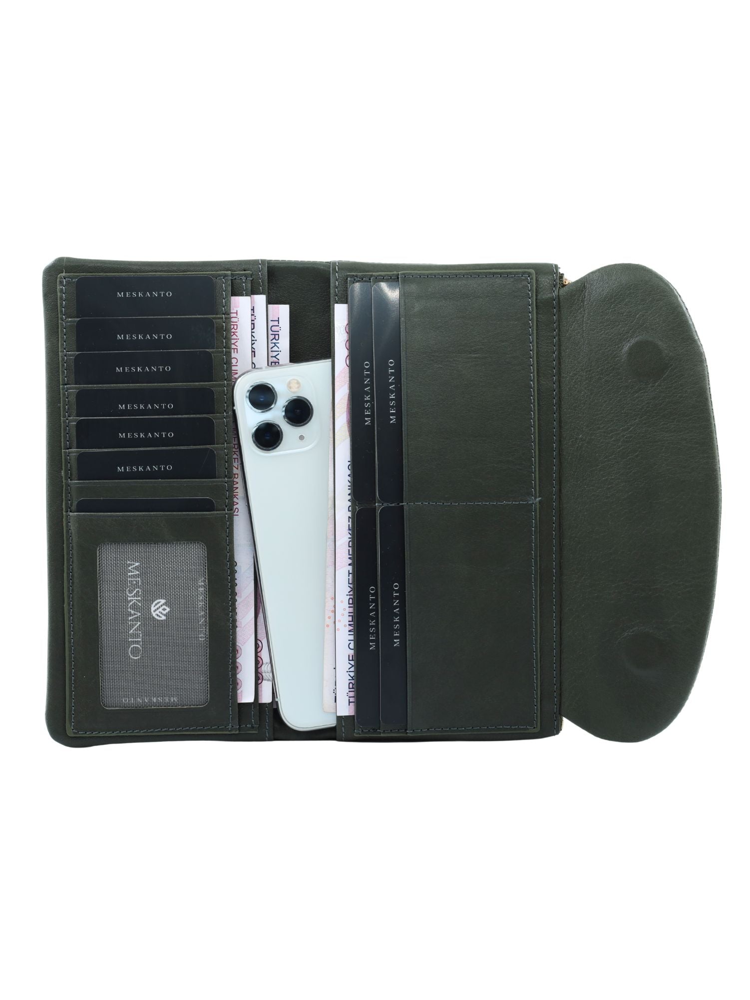 Meskanto - Meskanto Daisy Hakiki Deri Telefon Bölmeli Kapaklı Uzun Kadın Cüzdanı - ALM-HAKİ - H