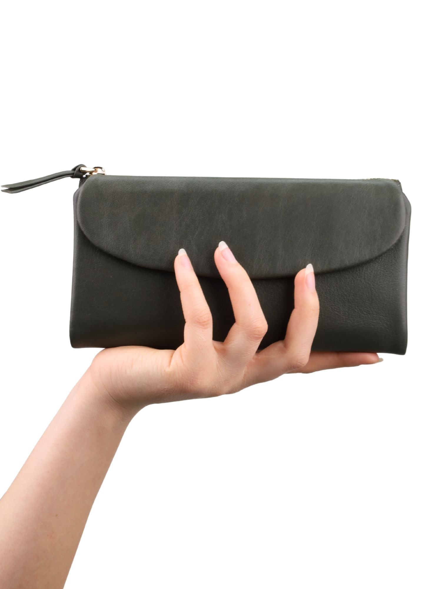 Meskanto - Meskanto Daisy Hakiki Deri Telefon Bölmeli Kapaklı Uzun Kadın Cüzdanı - ALM-HAKİ - H