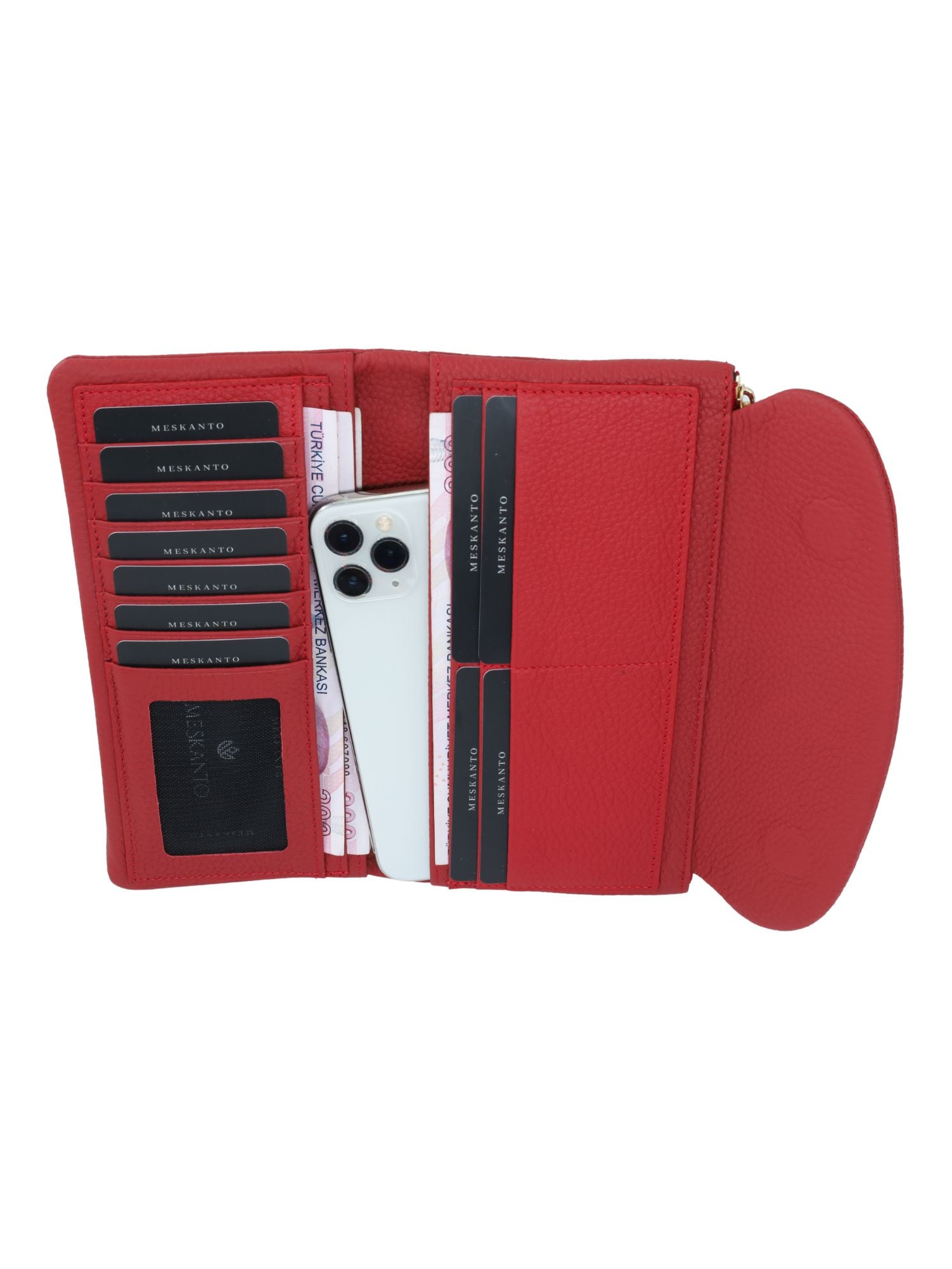 Meskanto - Meskanto Daisy Hakiki Deri Telefon Bölmeli Kapaklı Uzun Kadın Cüzdanı - FD-2049-K - K