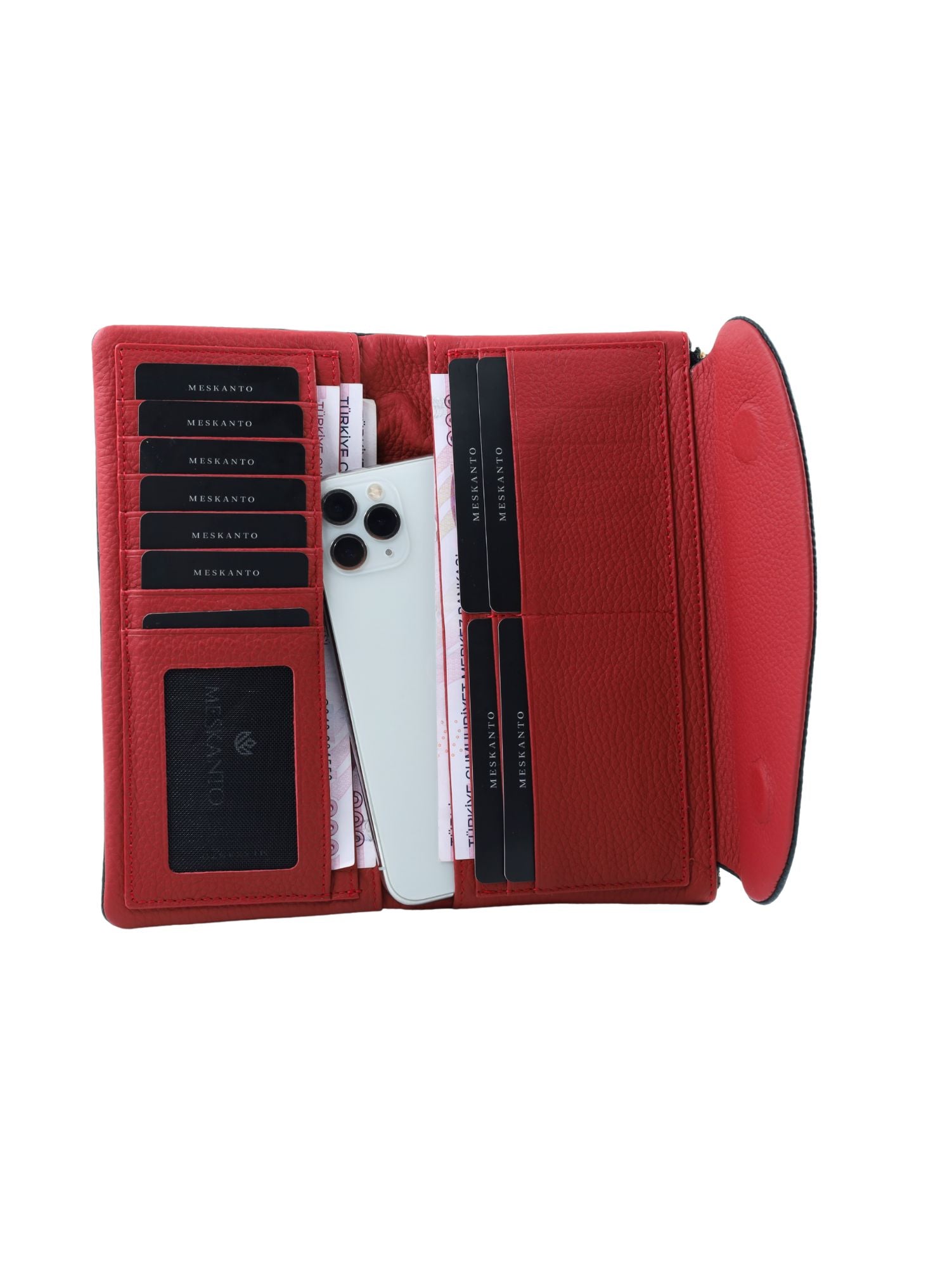 Meskanto - Meskanto Daisy Hakiki Deri Telefon Bölmeli Kapaklı Uzun Kadın Cüzdanı - FD-2049-KS - KS