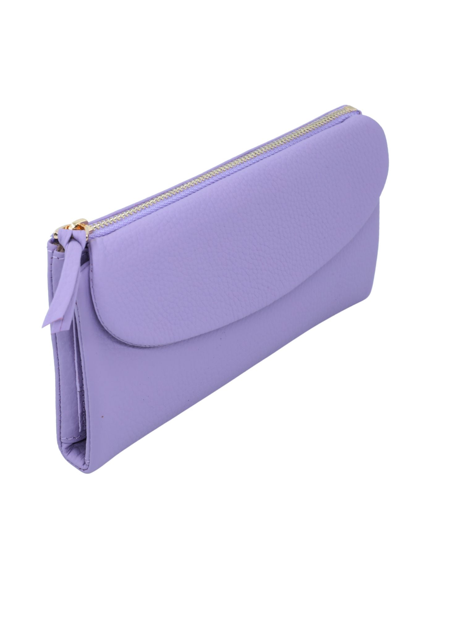 Meskanto - Meskanto Daisy Hakiki Deri Telefon Bölmeli Kapaklı Uzun Kadın Cüzdanı - ALM-LİLA - L