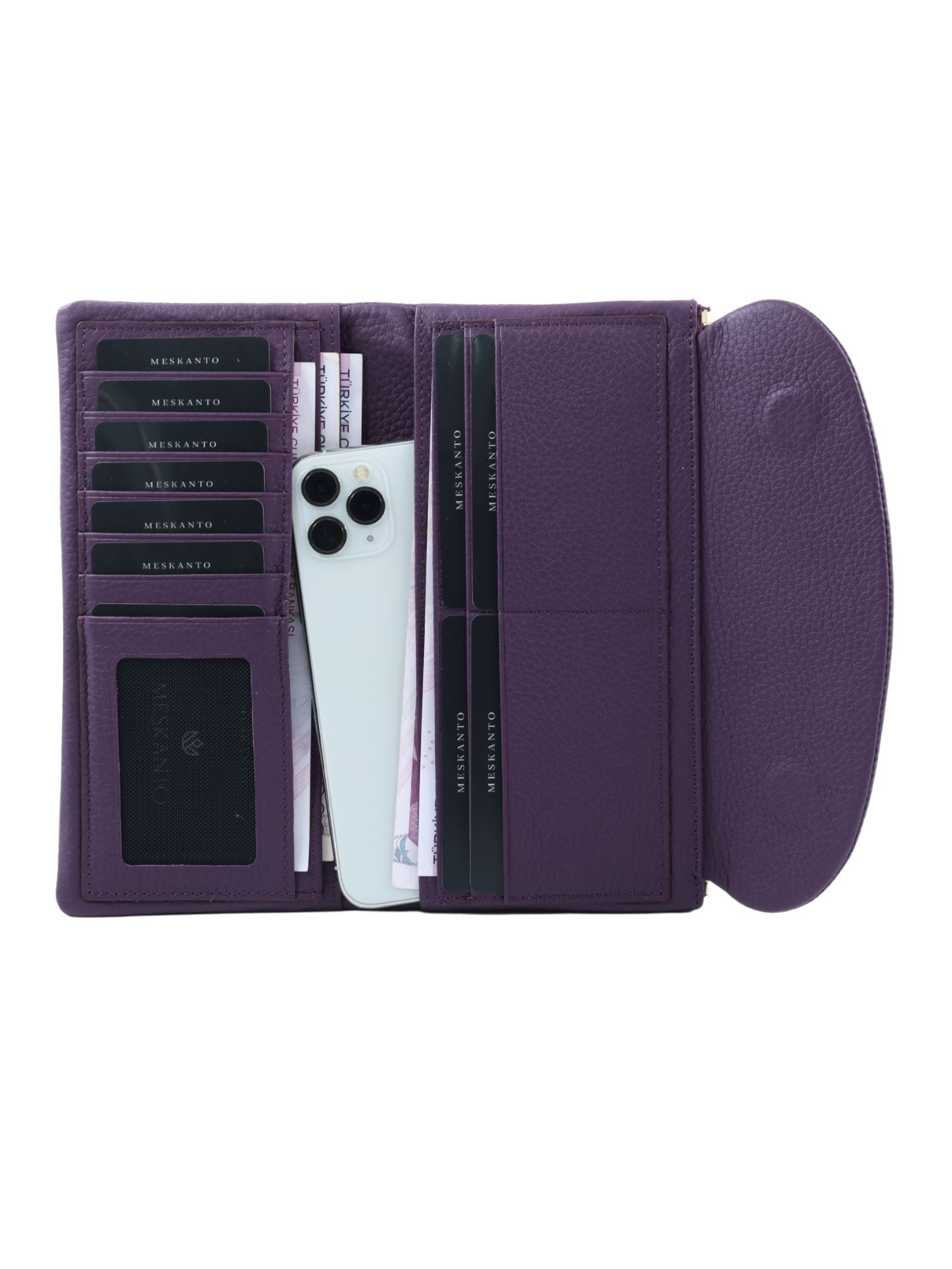 Meskanto - Meskanto Daisy Hakiki Deri Telefon Bölmeli Kapaklı Uzun Kadın Cüzdanı - FD-2049-M - M