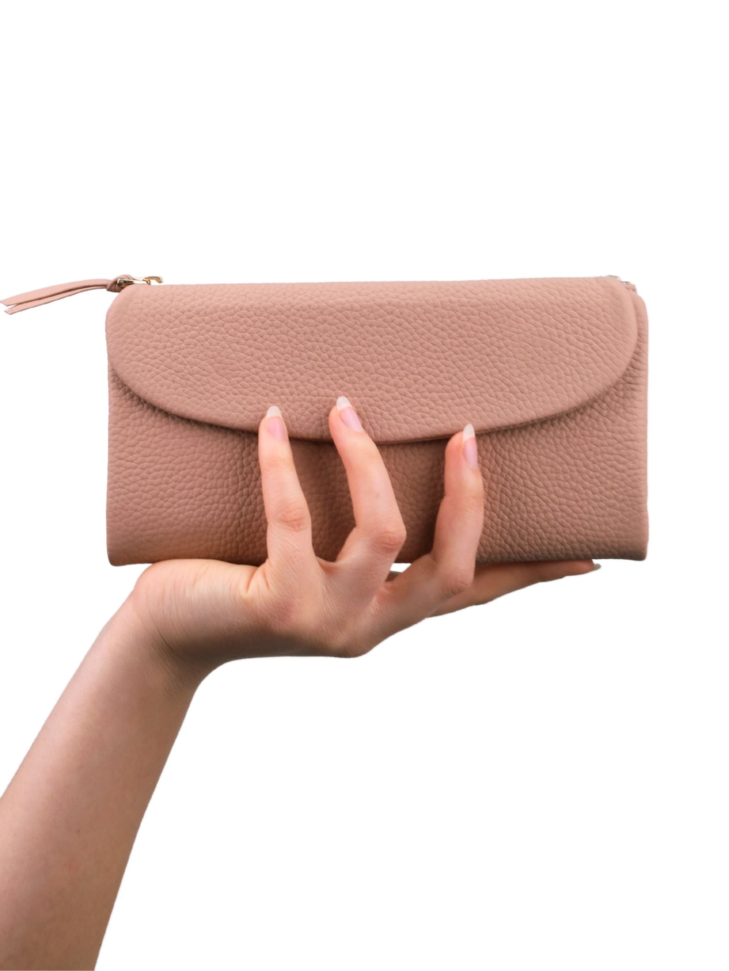 Meskanto - Meskanto Daisy Hakiki Deri Telefon Bölmeli Kapaklı Uzun Kadın Cüzdanı - ALM-PUDRA - P