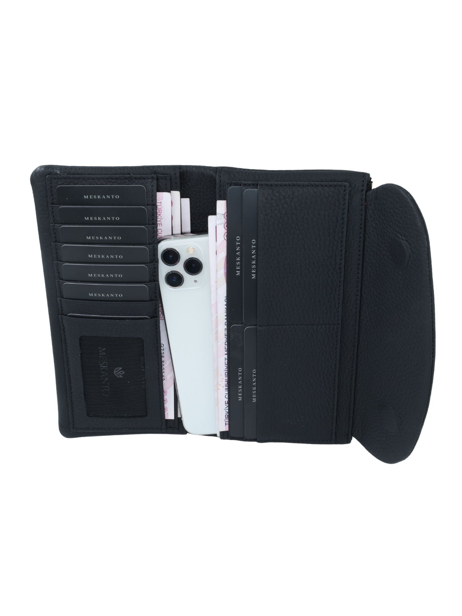 Meskanto - Meskanto Daisy Hakiki Deri Telefon Bölmeli Kapaklı Uzun Kadın Cüzdanı - FD-2049-S - S