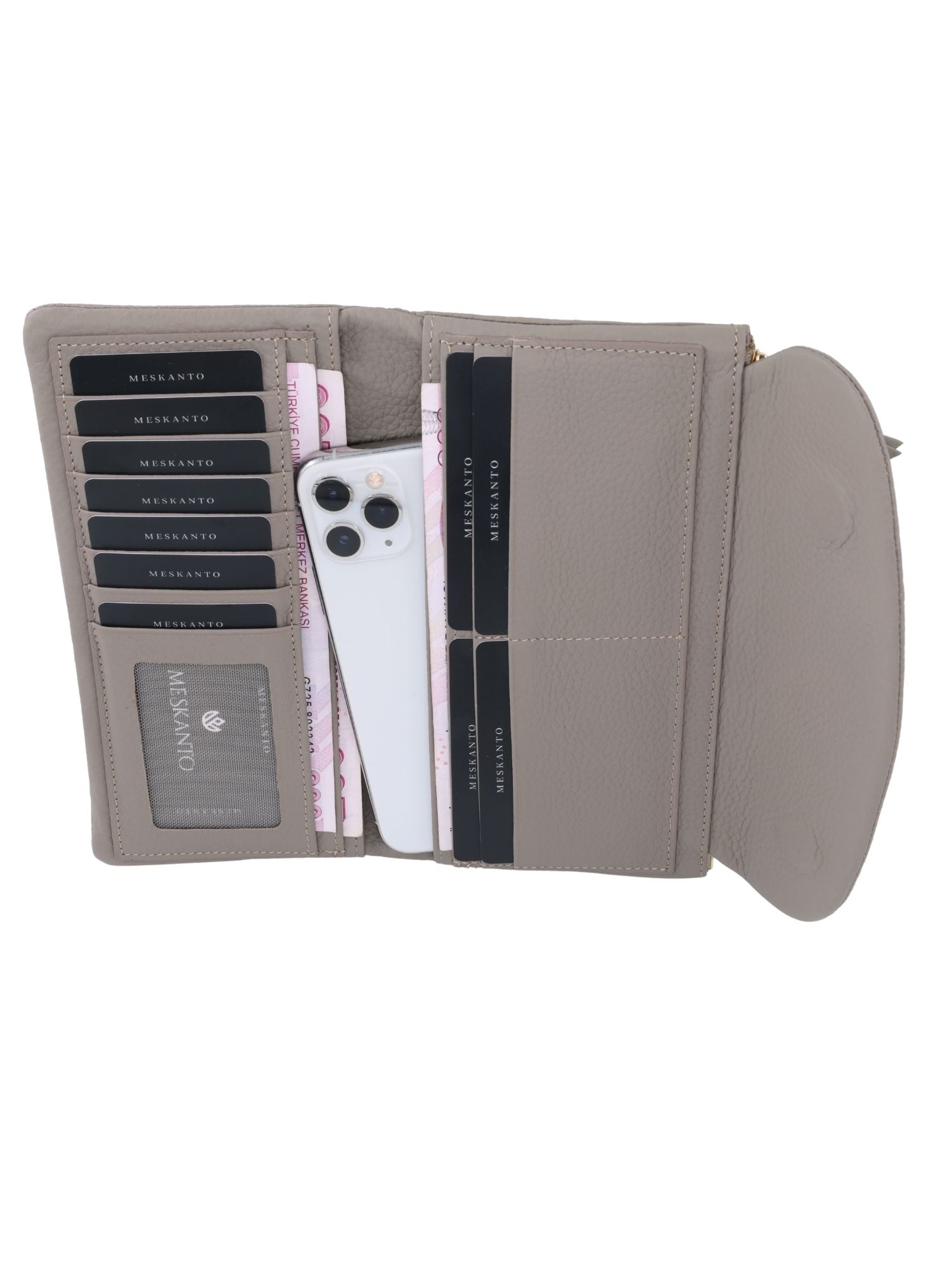 Meskanto - Meskanto Daisy Hakiki Deri Telefon Bölmeli Kapaklı Uzun Kadın Cüzdanı - FD-2049-V- V