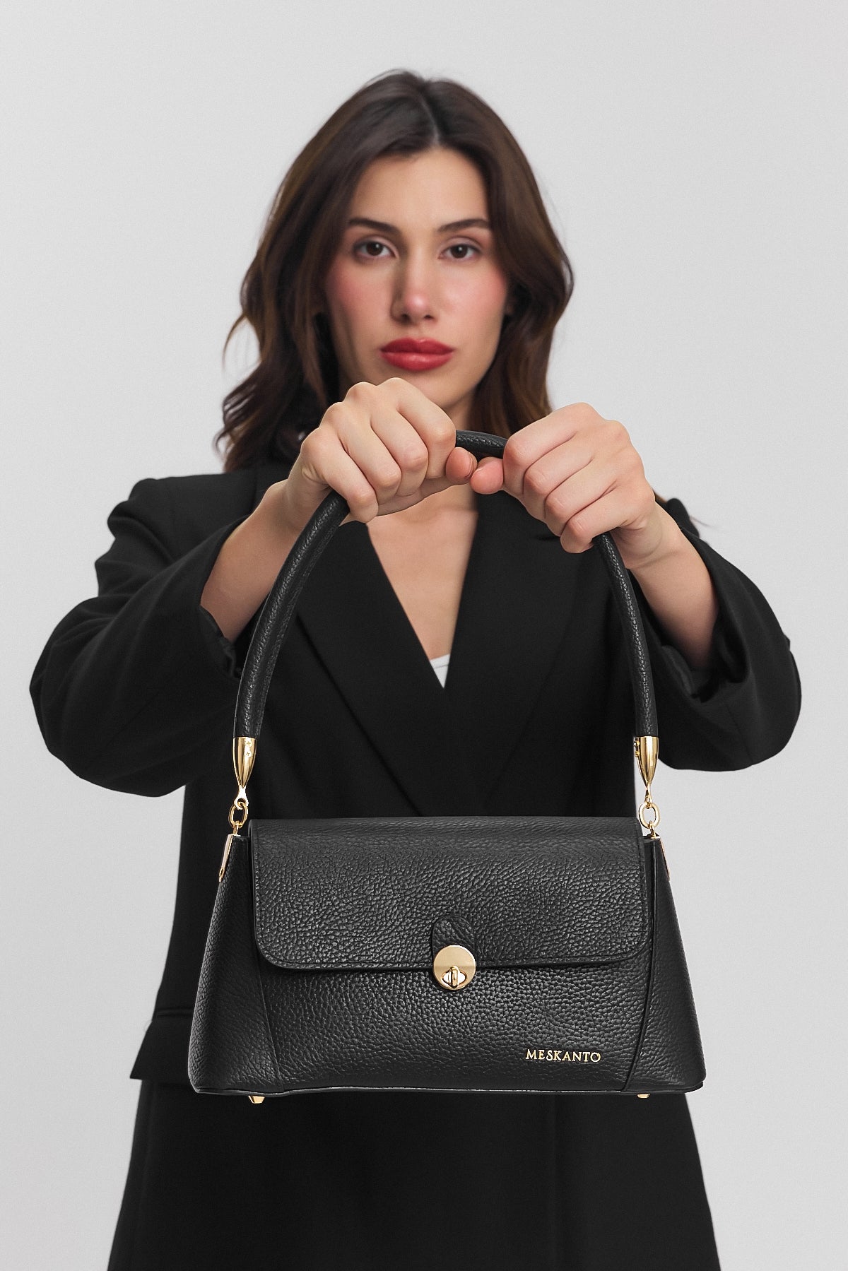Meskanto - Hakiki Deri Kadın Omuz Çantası - MES-B-1002-Siyah