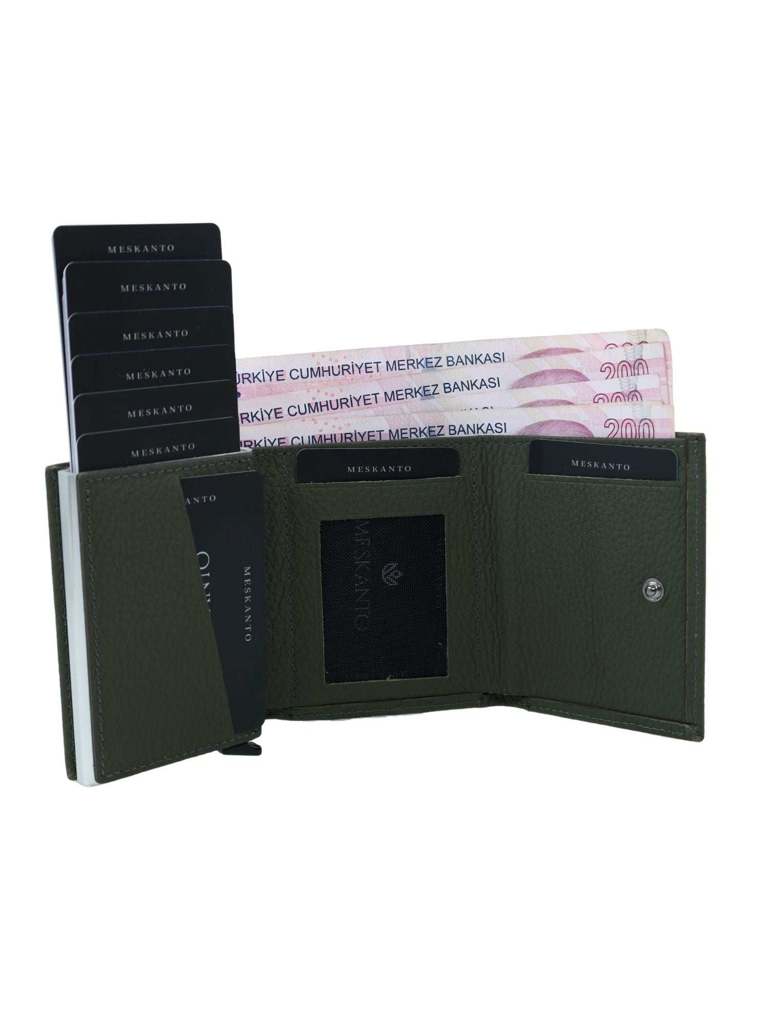 Meskanto - Meskanto Mekanizmalı Hakiki Deri Kişiye Özel Kartlık - FD - WL - 2001 - Haki