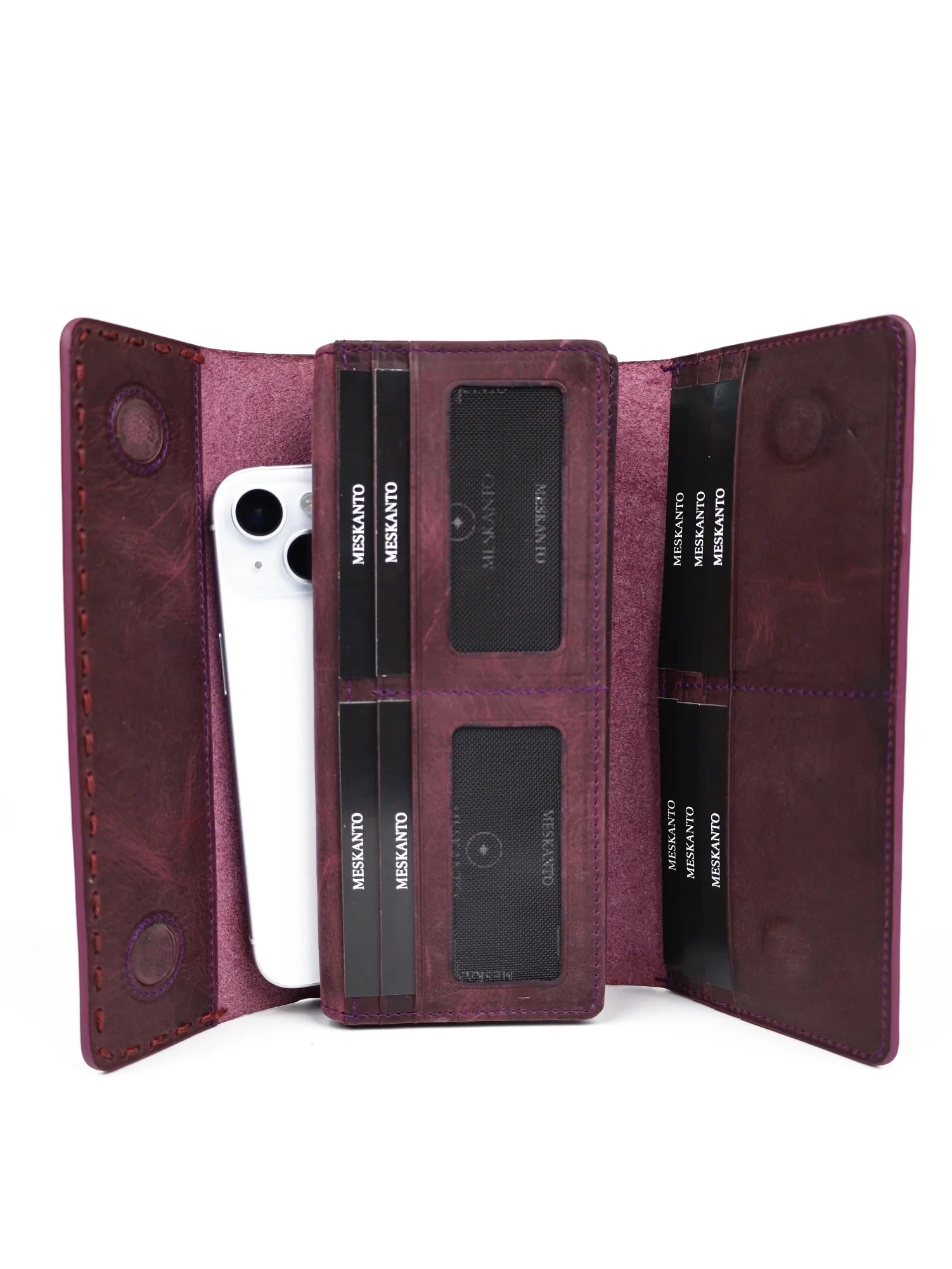 Clarice Hakiki Deri Telefon Bölmeli Kadın Cüzdan (Mor)