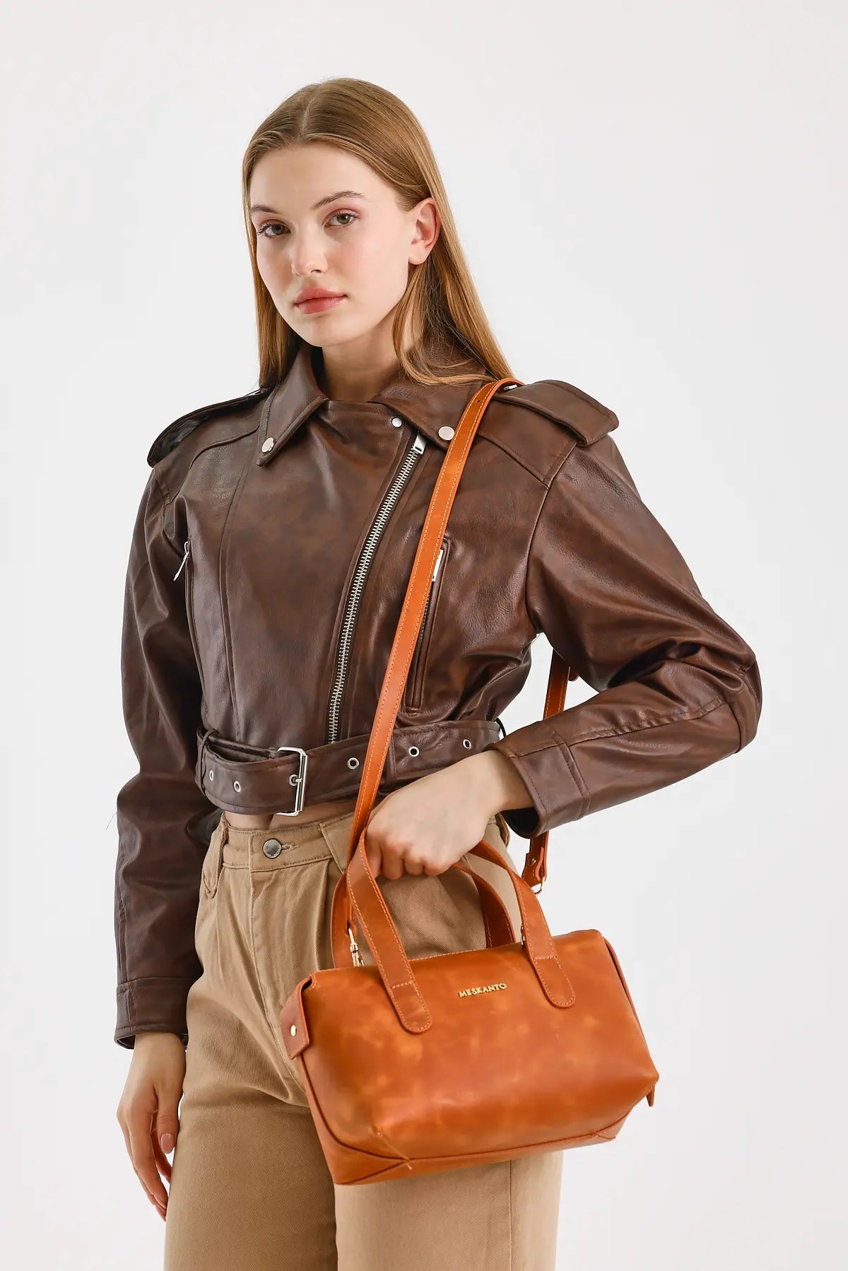 Handy Hakiki Deri Kadın El Omuz Çantası (Floater Bordo)