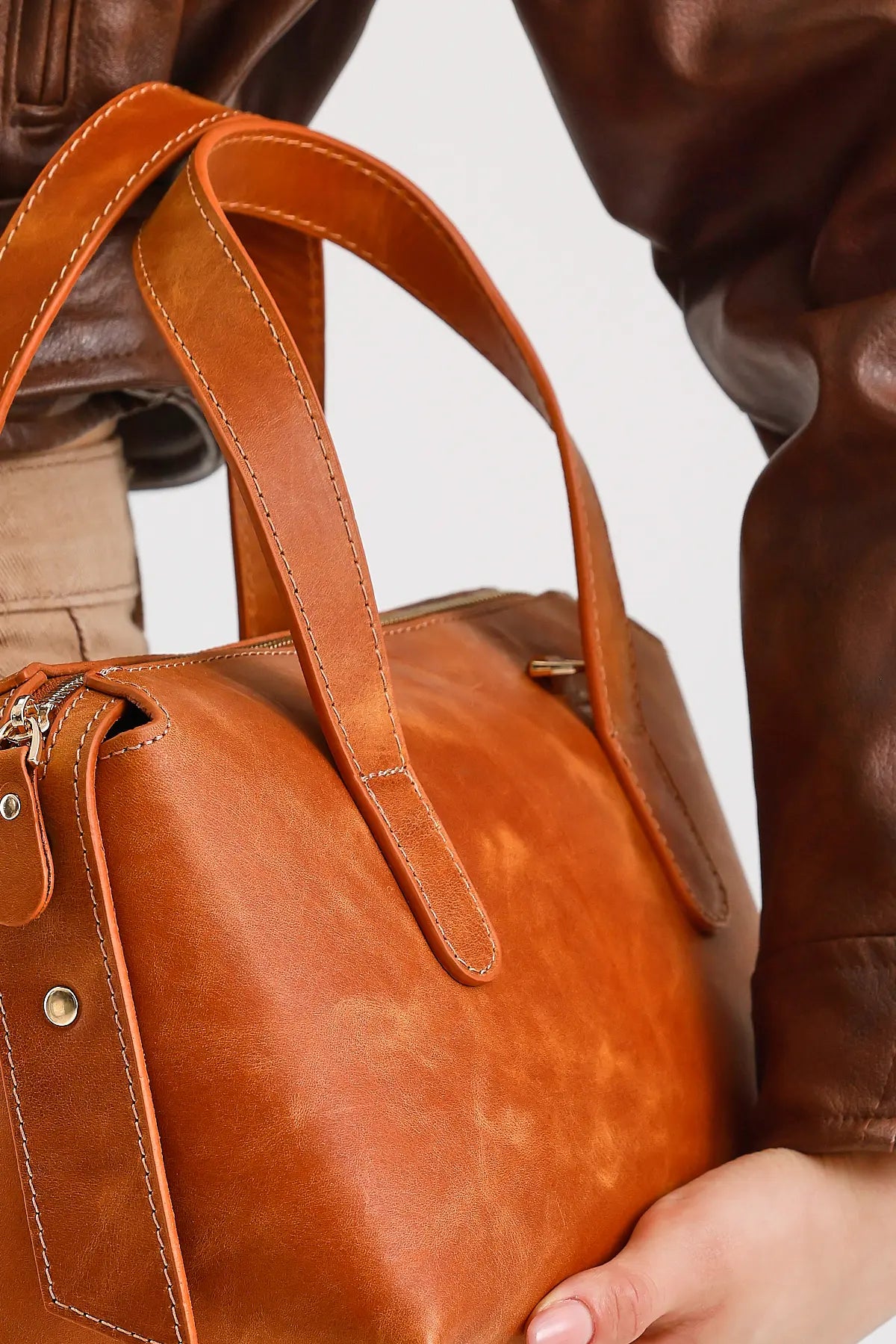 Handy Hakiki Deri Kadın El Omuz Çantası (Floater Bordo)