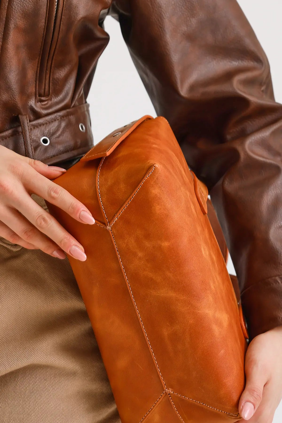 Handy Hakiki Deri Kadın El Omuz Çantası (Floater Bordo)