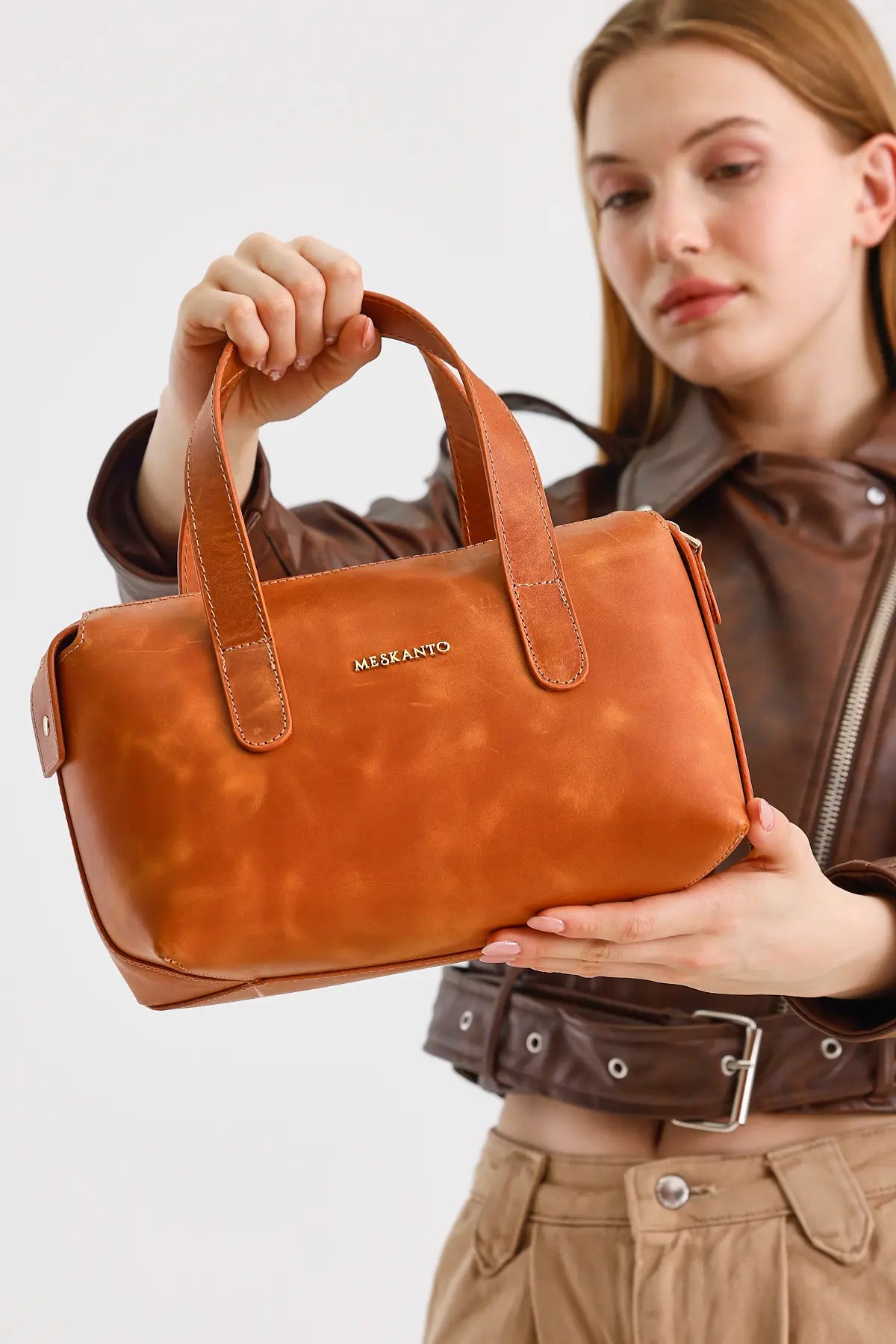 Handy Hakiki Deri Kadın El Omuz Çantası (Floater Bordo)