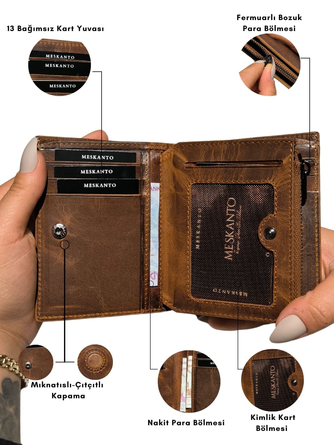 Luna Hakiki Deri Fermuarlı Cüzdan