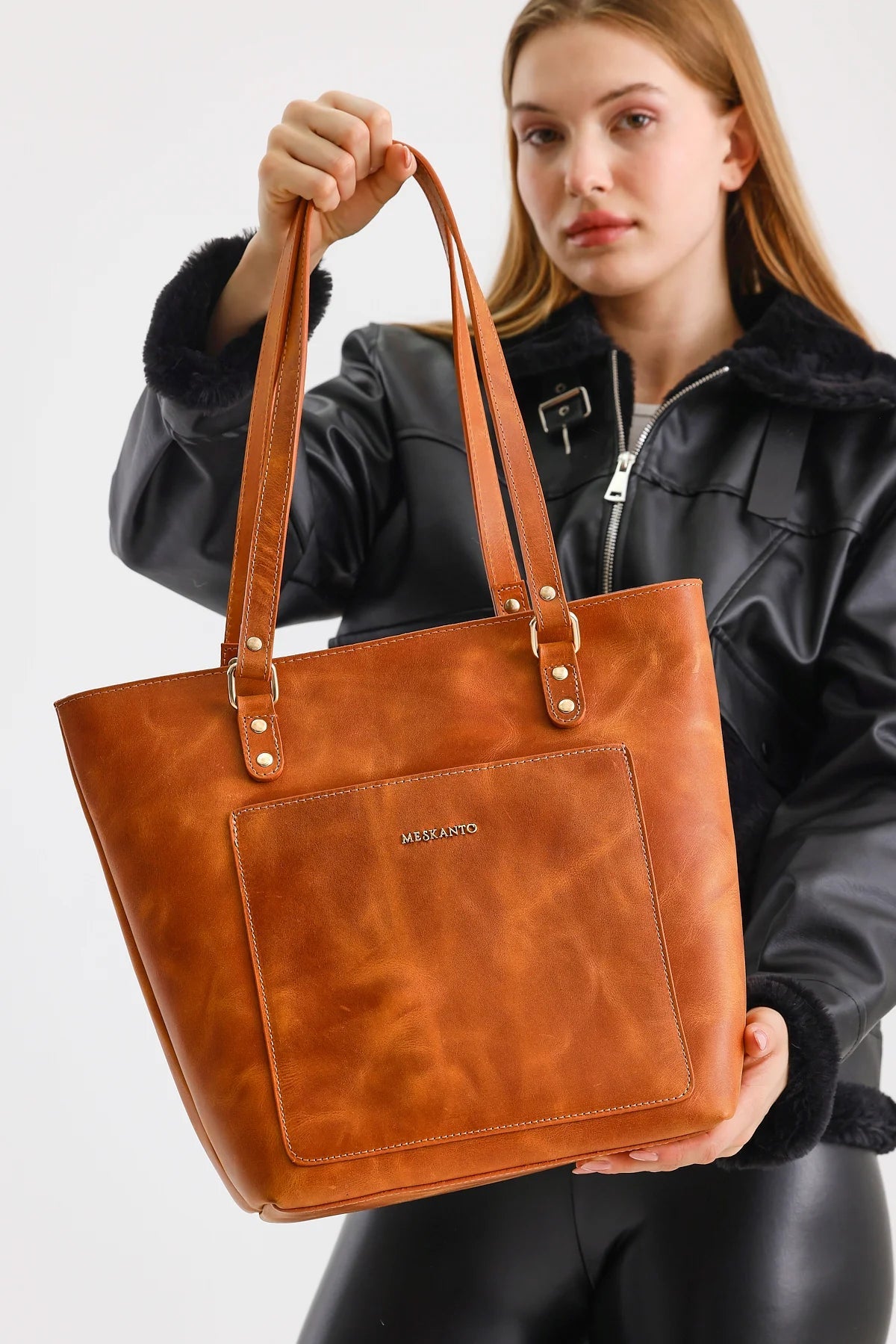 Tote Hakiki Deri Kadın Alışveriş Kol ve Omuz Çantası