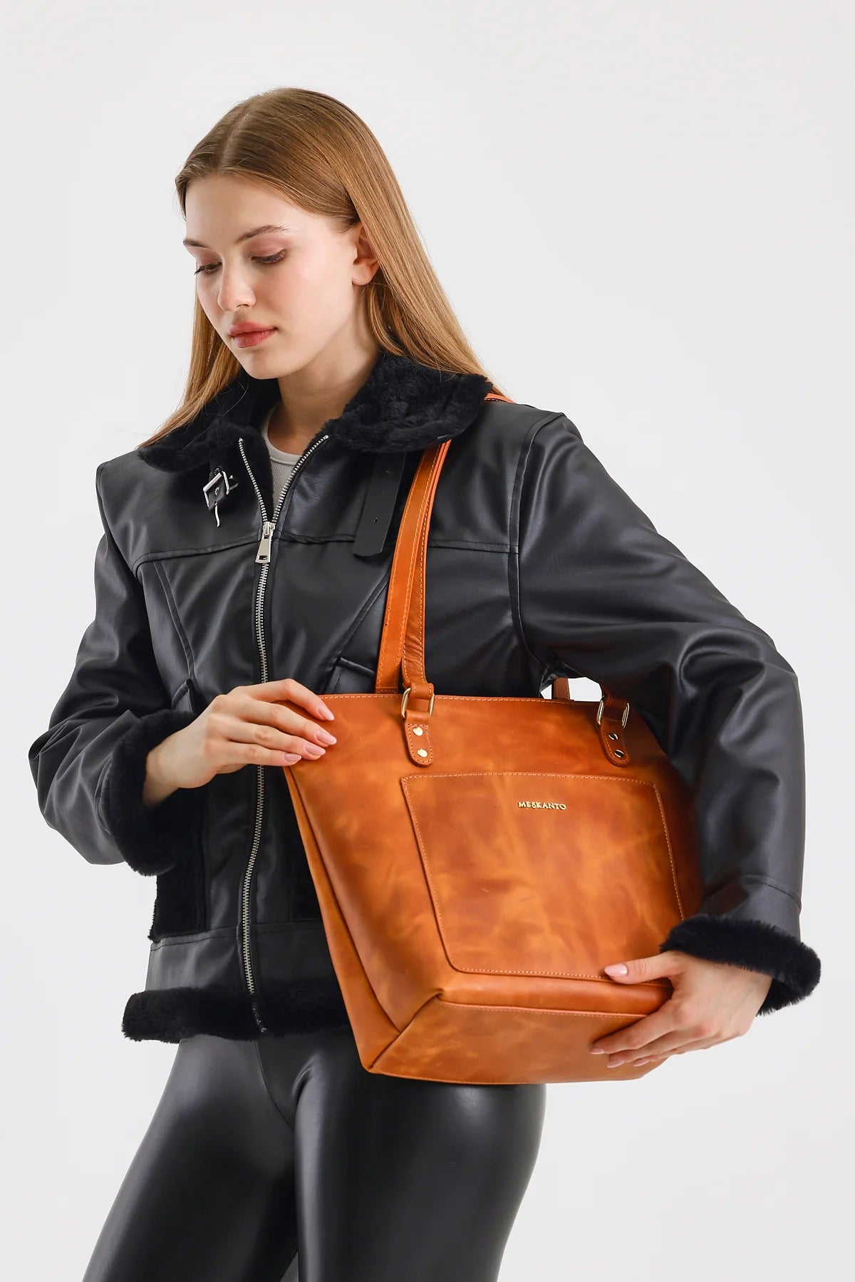 Tote Hakiki Deri Kadın Alışveriş Kol ve Omuz Çantası