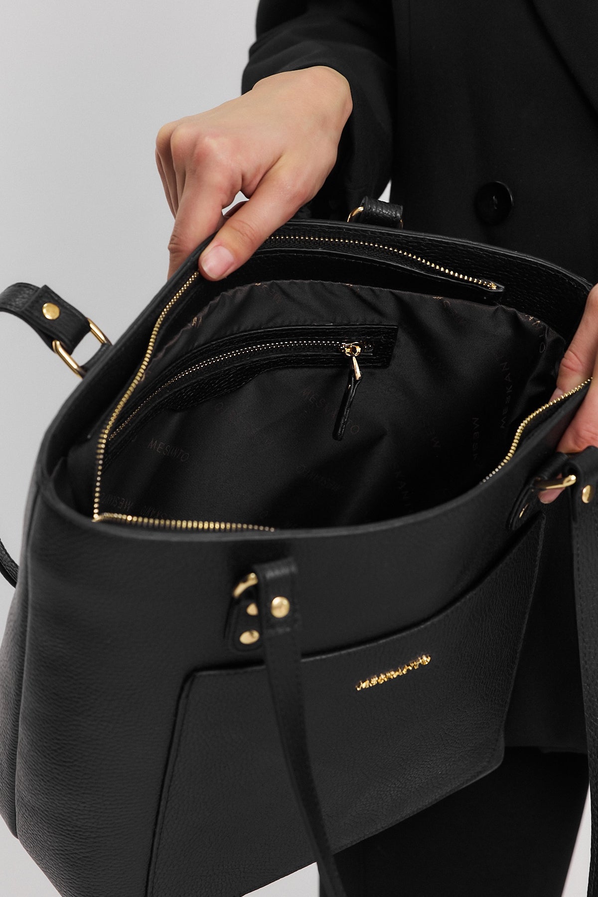 Meskanto - Tote Hakiki Deri Kadın Alışveriş Kol ve Omuz Çantası -MES-T-1001-SİYAH