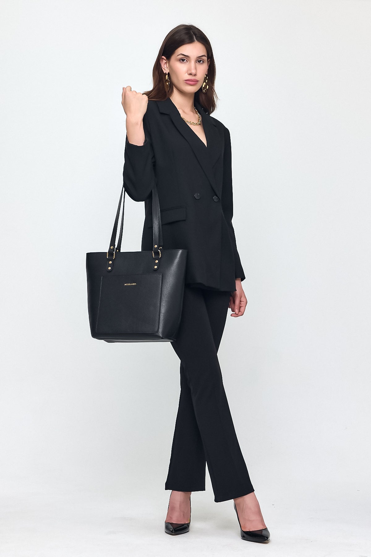 Meskanto - Tote Hakiki Deri Kadın Alışveriş Kol ve Omuz Çantası -MES-T-1001-SİYAH