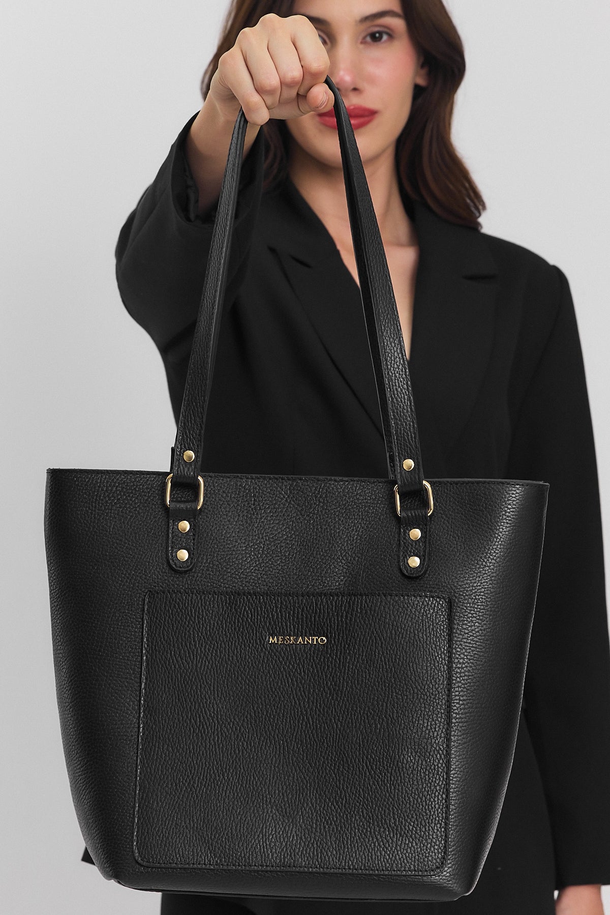 Meskanto - Tote Hakiki Deri Kadın Alışveriş Kol ve Omuz Çantası -MES-T-1001-SİYAH
