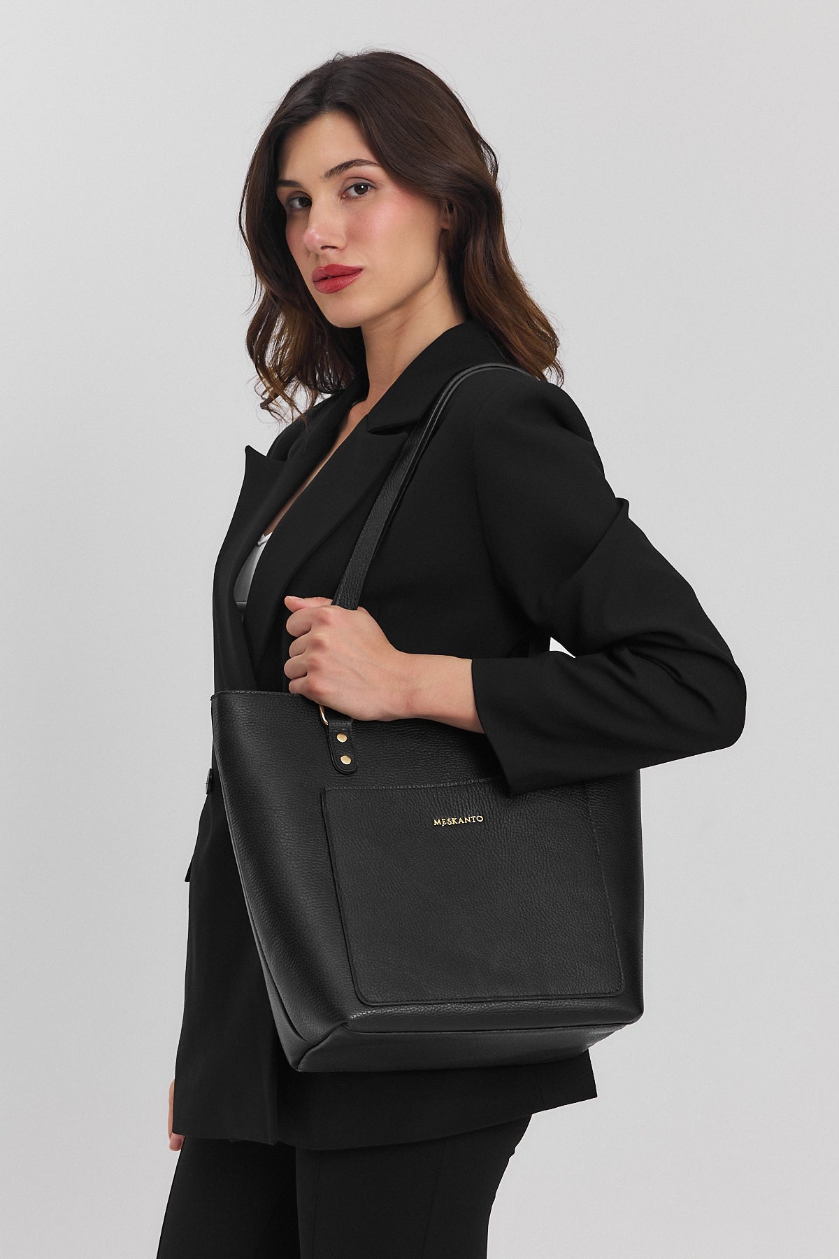 Meskanto - Tote Hakiki Deri Kadın Alışveriş Kol ve Omuz Çantası -MES-T-1001-SİYAH