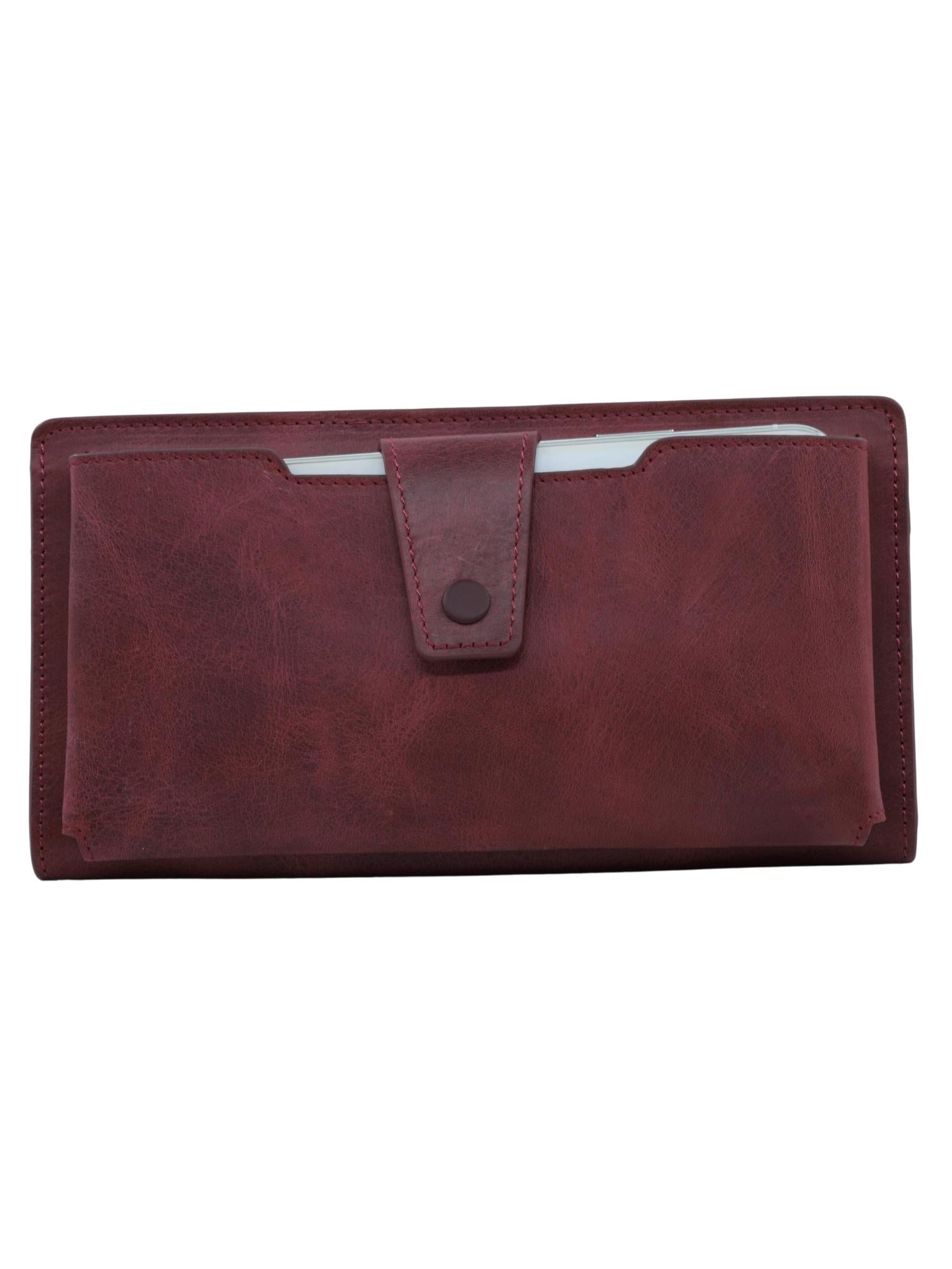 Meskanto - Vera Hakiki Deri Fermuarlı Telefon Bölmeli Uzun Cüzdan - MES-V-1018-BORDO