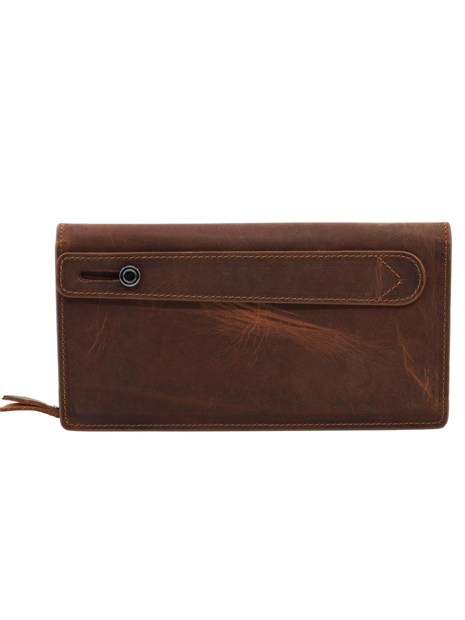 Meskanto - Vera Hakiki Deri Fermuarlı Telefon Bölmeli Uzun Cüzdan - MES-V-1018-KAHVERENGİ