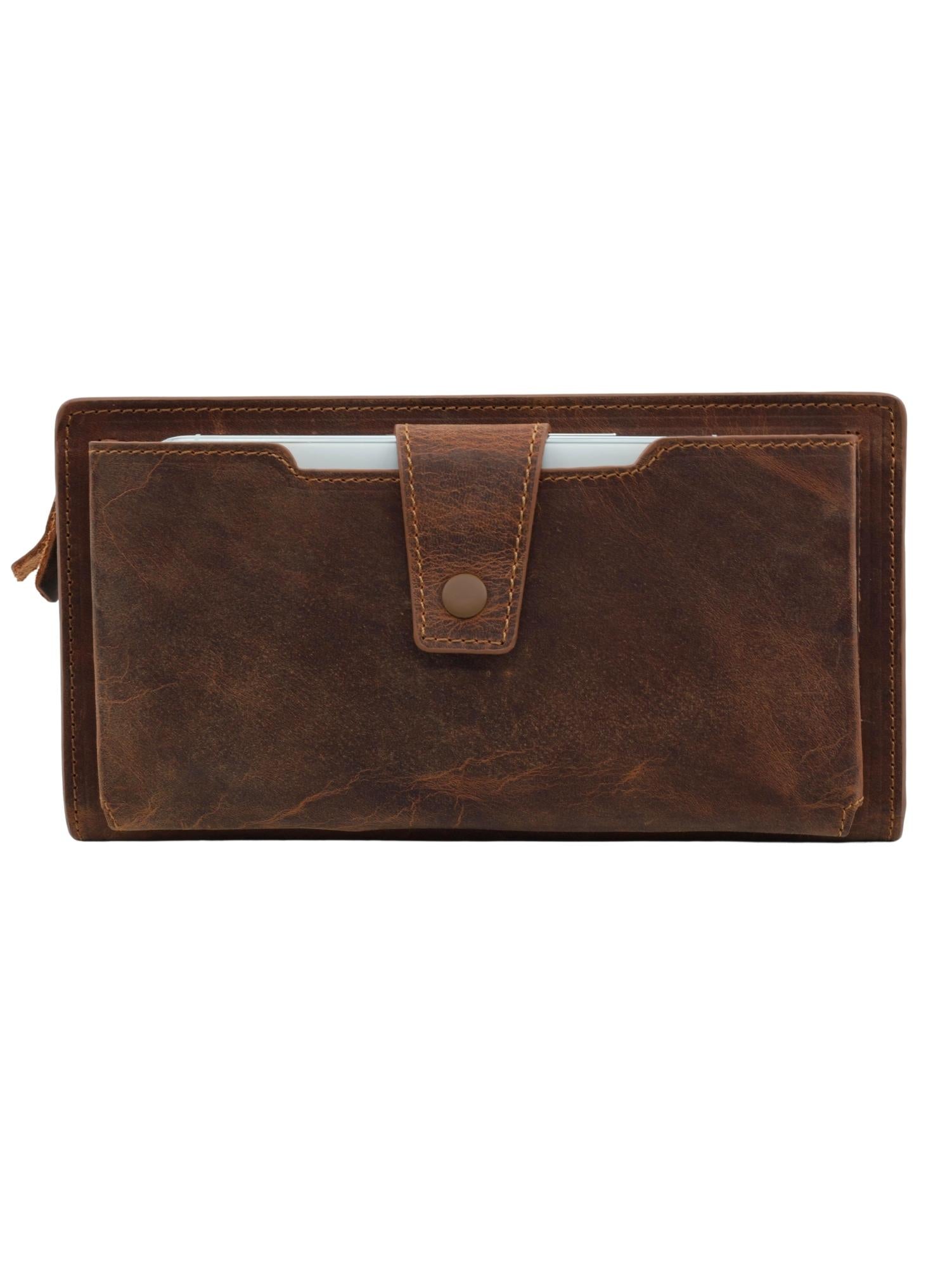 Meskanto - Vera Hakiki Deri Fermuarlı Telefon Bölmeli Uzun Cüzdan - MES-V-1018-KAHVERENGİ