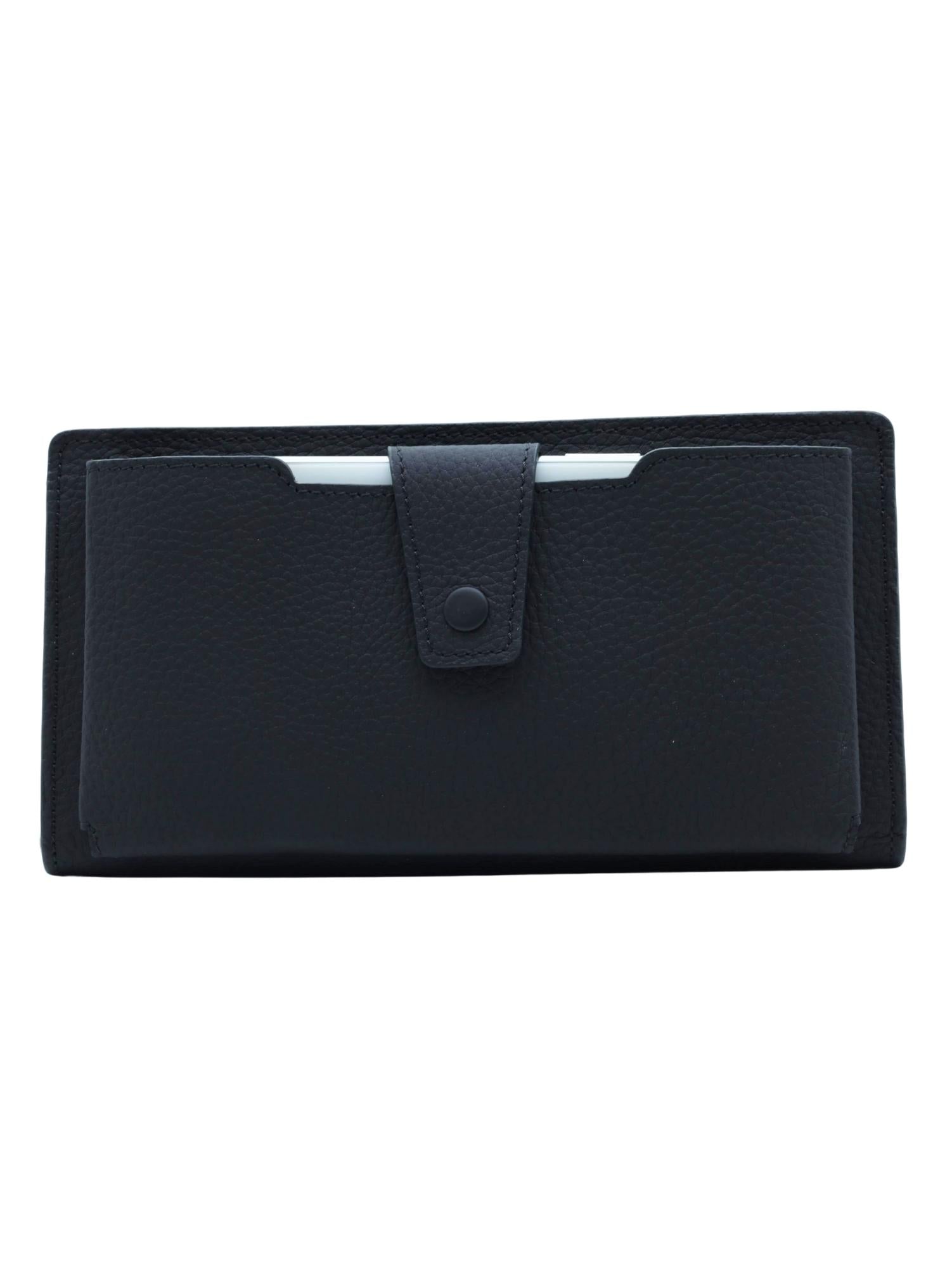 Meskanto - Vera Hakiki Deri Fermuarlı Telefon Bölmeli Uzun Cüzdan - MES-V-1018-SİYAH