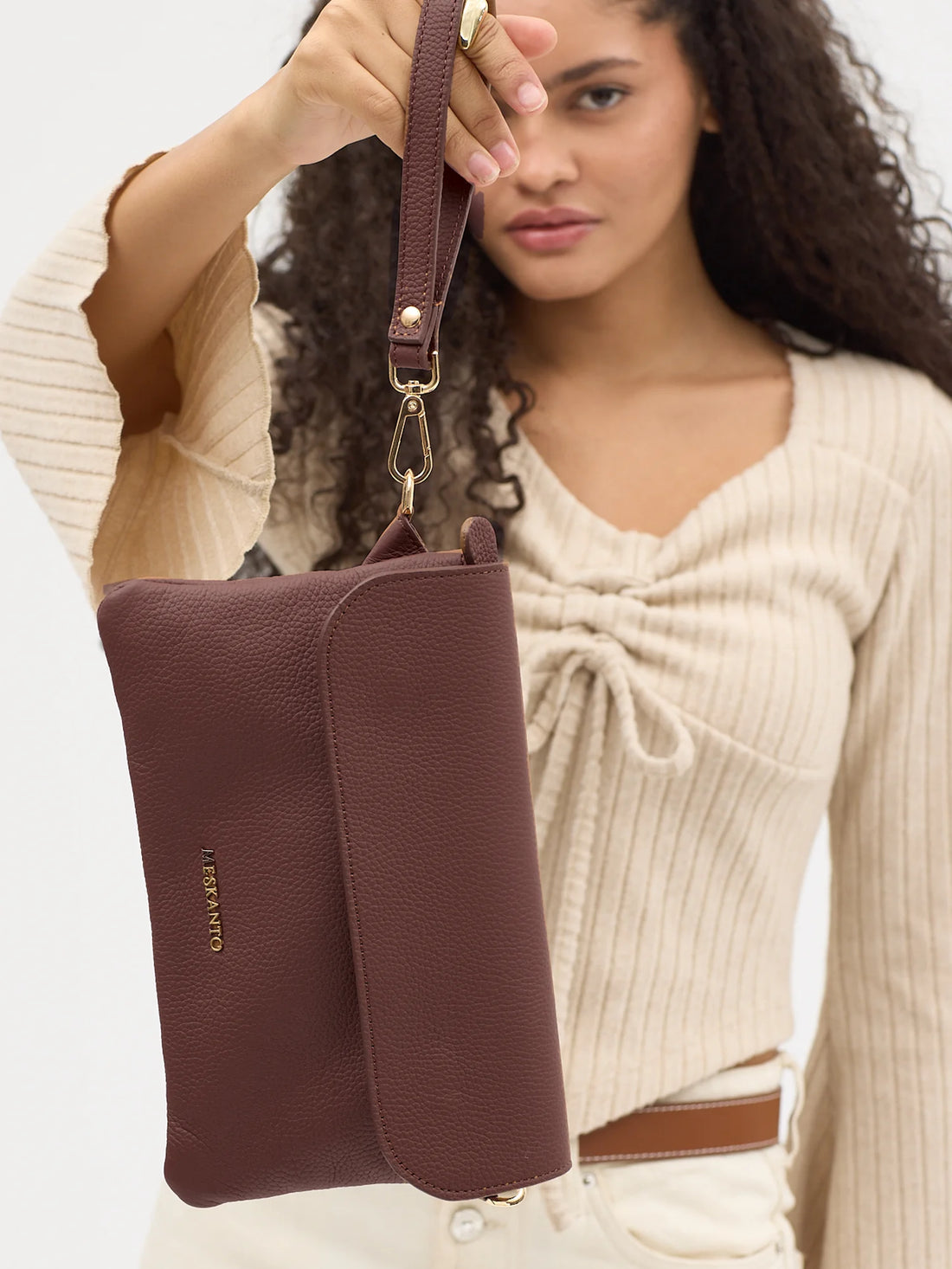 Alina Hakiki Deri Clutch El ve Omuz Çantası