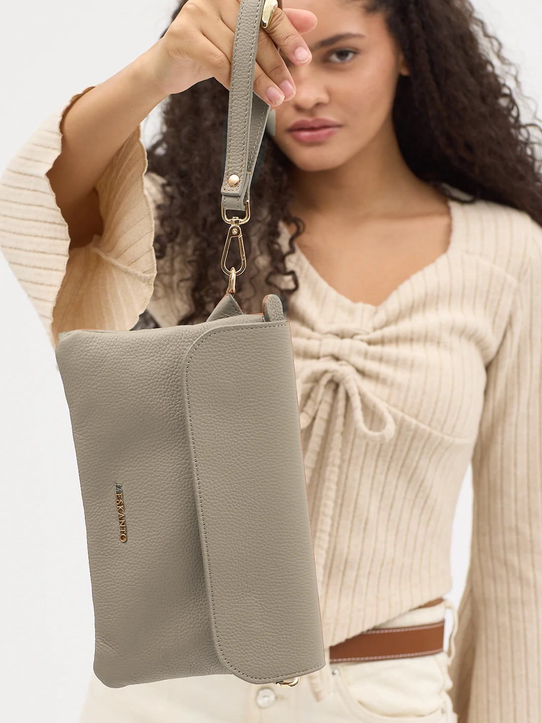 Alina Hakiki Deri Clutch El ve Omuz Çantası
