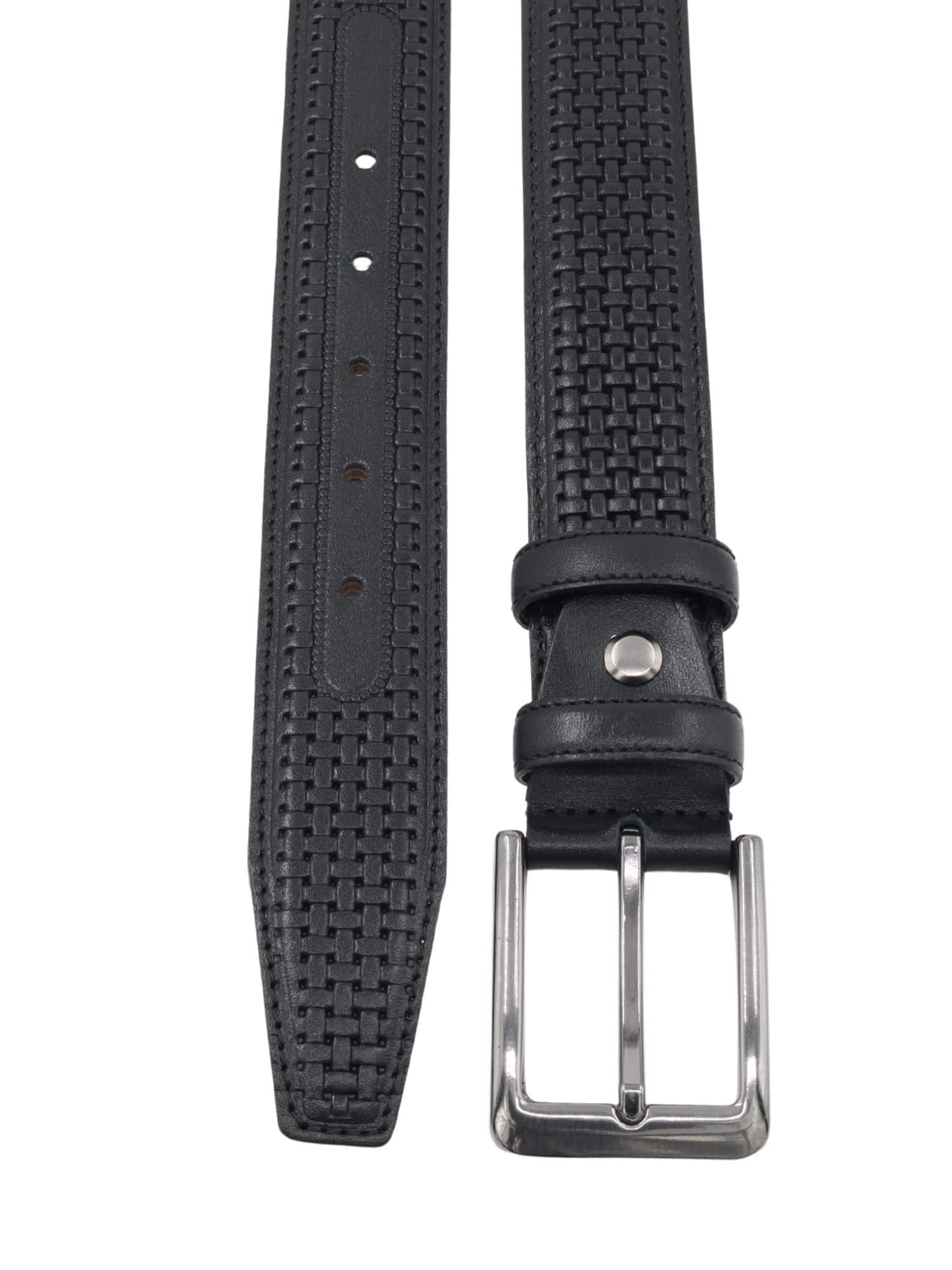 Hakiki Deri Siyah Örgü Desenli Erkek Kemer