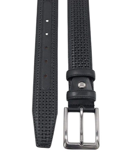 Hakiki Deri Siyah Örgü Desenli Erkek Kemer