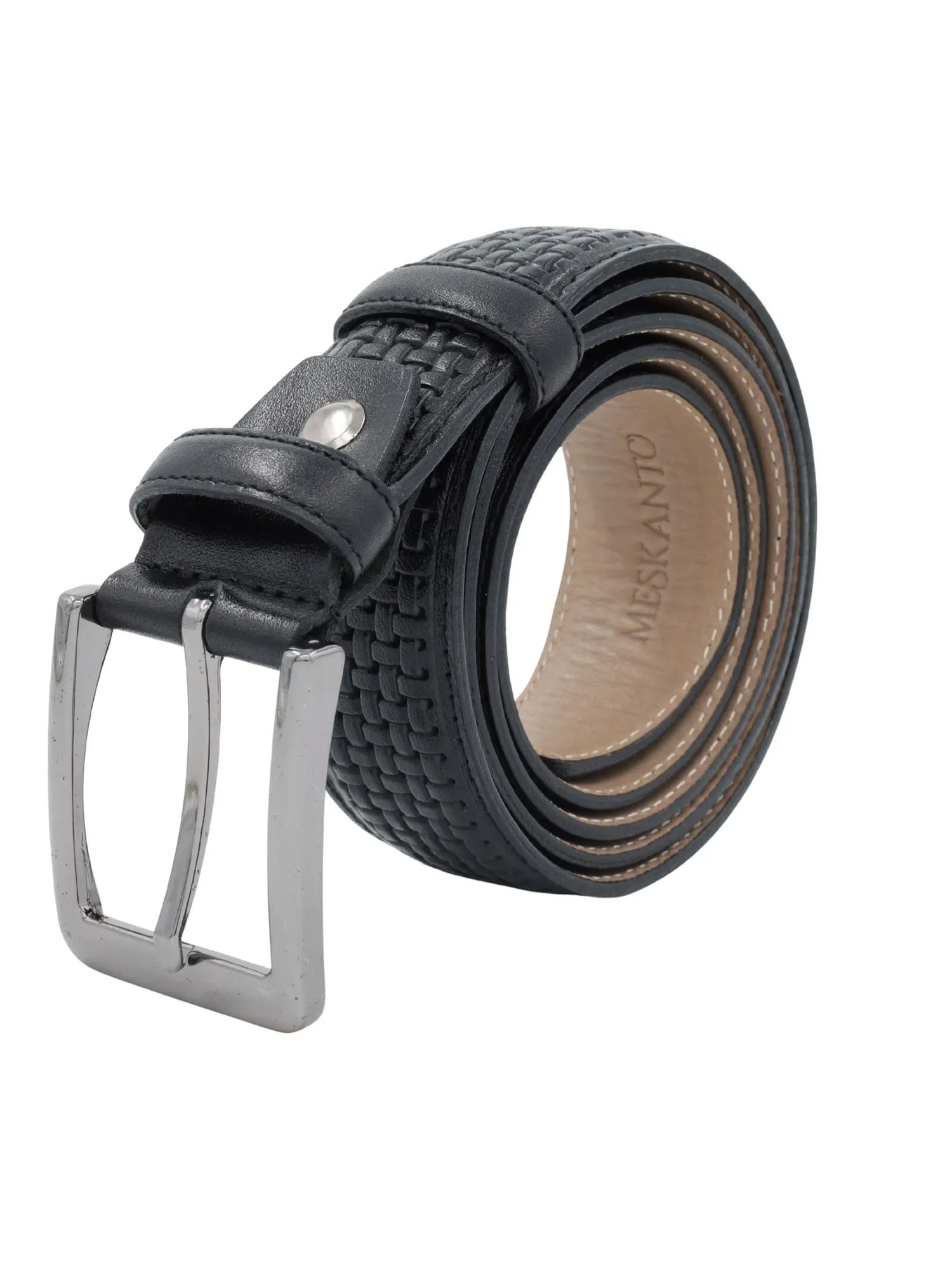 Hakiki Deri Siyah Örgü Desenli Erkek Kemer