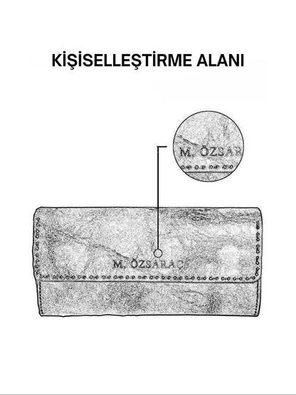 Meskanto - Meskanto Clarice El Dikişli Telefon Bölmeli Kişiye Özel Hakiki Deri Cüzdan - FD - WL - 2022 - K