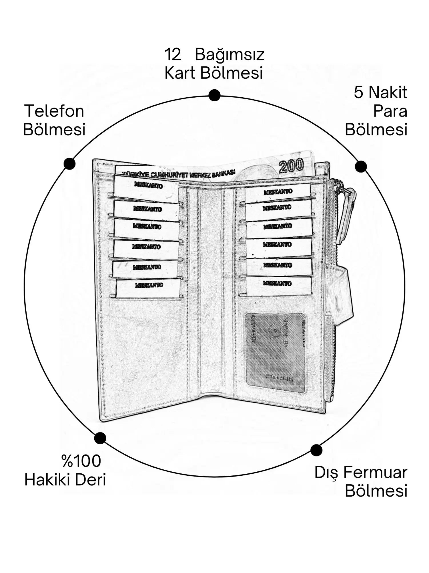 Meskanto - Meskanto Olivia Hakiki Deri Telefon Bölmeli Uzun Kadın Cüzdanı - FD - WL - 2032 - M 