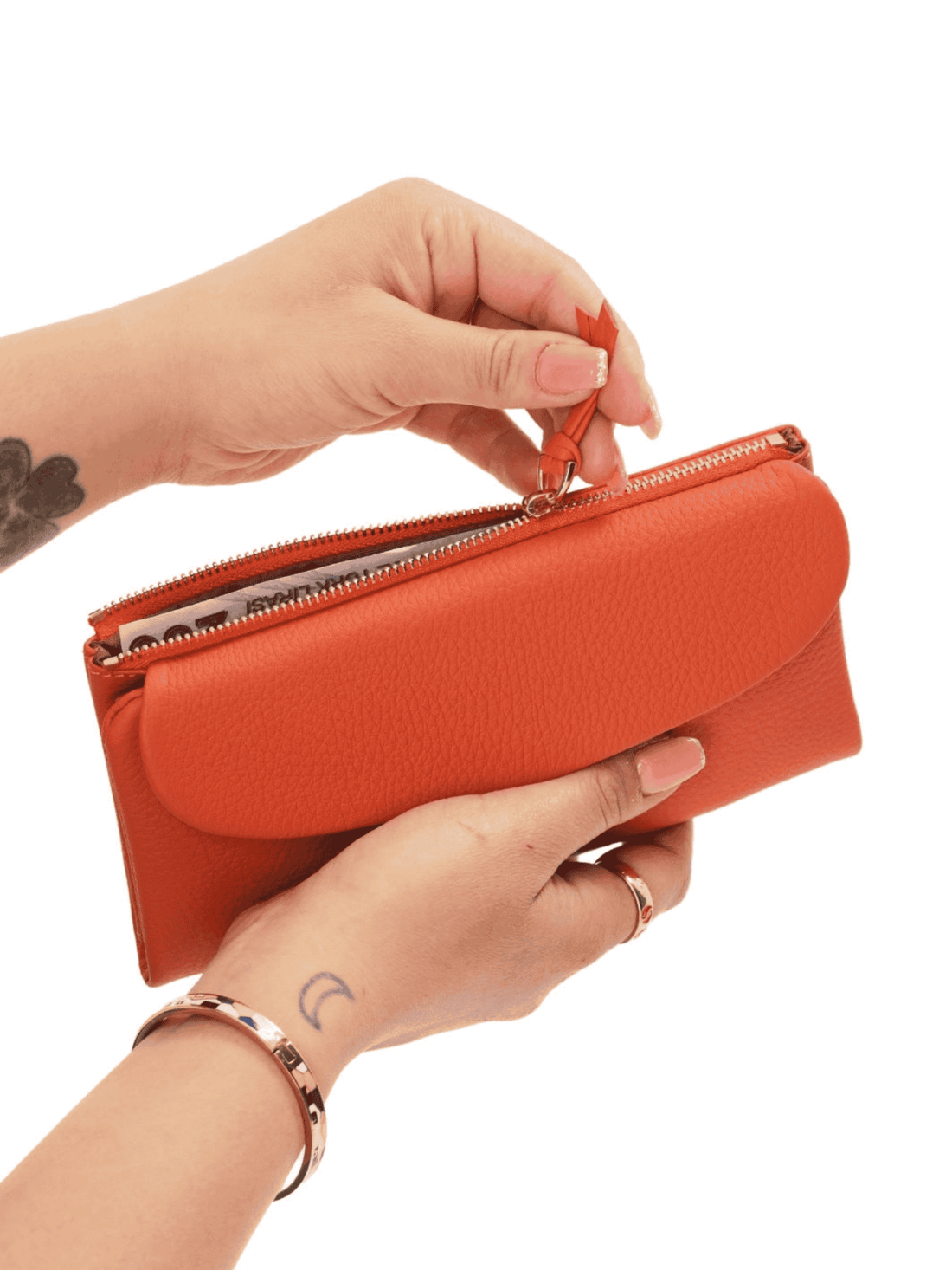 Meskanto - Meskanto Daisy Hakiki Deri Telefon Bölmeli Kapaklı Uzun Kadın Cüzdanı - FD-2049-T- T