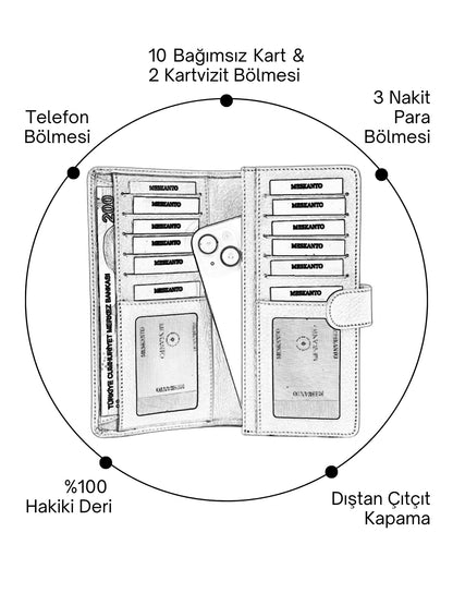 Meskanto - Meskanto Twist Hakiki Deri Telefon Bölmeli Cüzdan - MFT - WL - 2323 - S