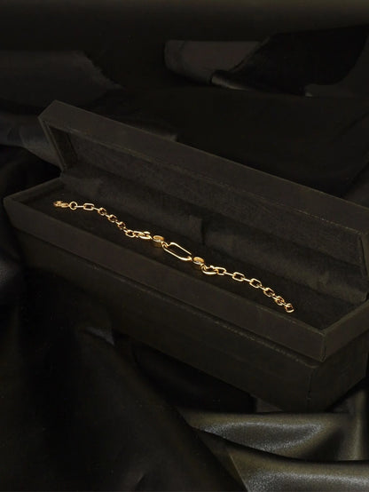 Oval Taş Detaylı Premium Çelik Zincir Bileklik