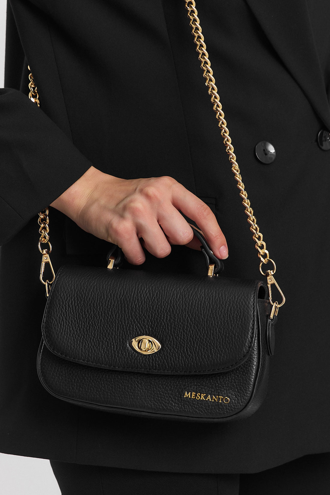 Meskanto - Riva Hakiki Deri Kadın Omuz Çantası - MES-R-1021-Siyah