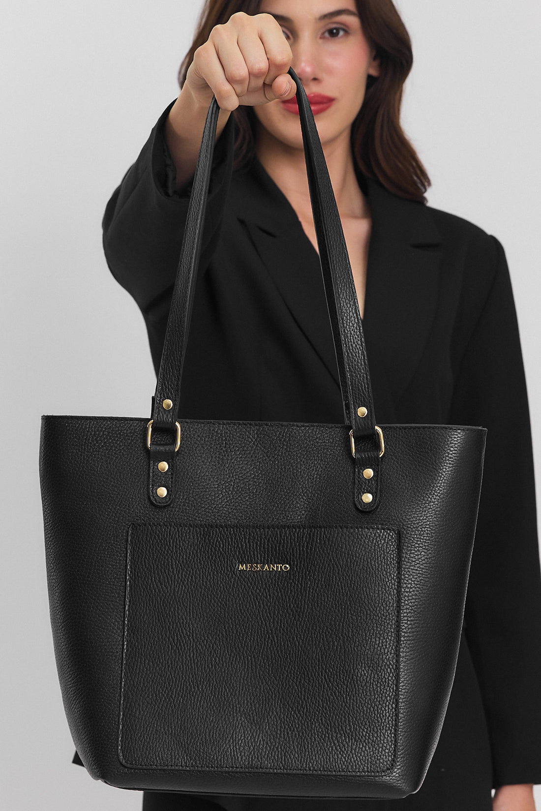 Meskanto - Tote Hakiki Deri Kadın Alışveriş Kol ve Omuz Çantası -MES-T-1001-SİYAH