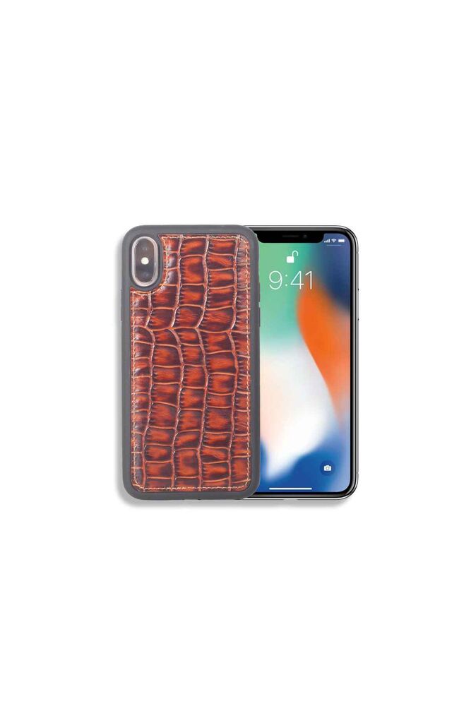 Meskanto Guard Kahve Büyük Croco Desenli Deri iPhone X / XS Kılıfı