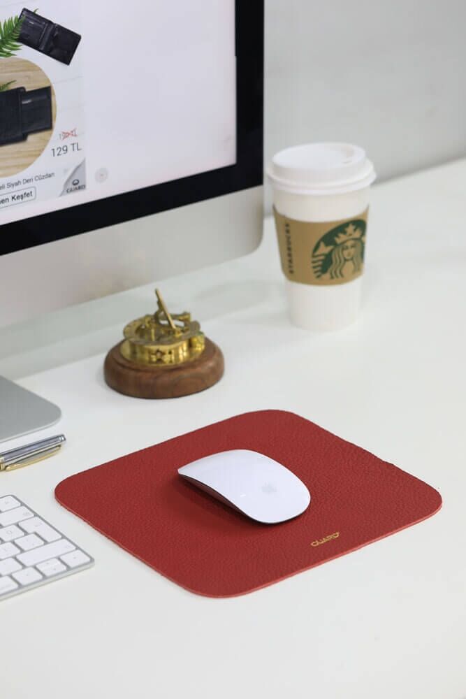 Kırmızı Deri Mouse Pad 22 x 22 Cm - Meskanto