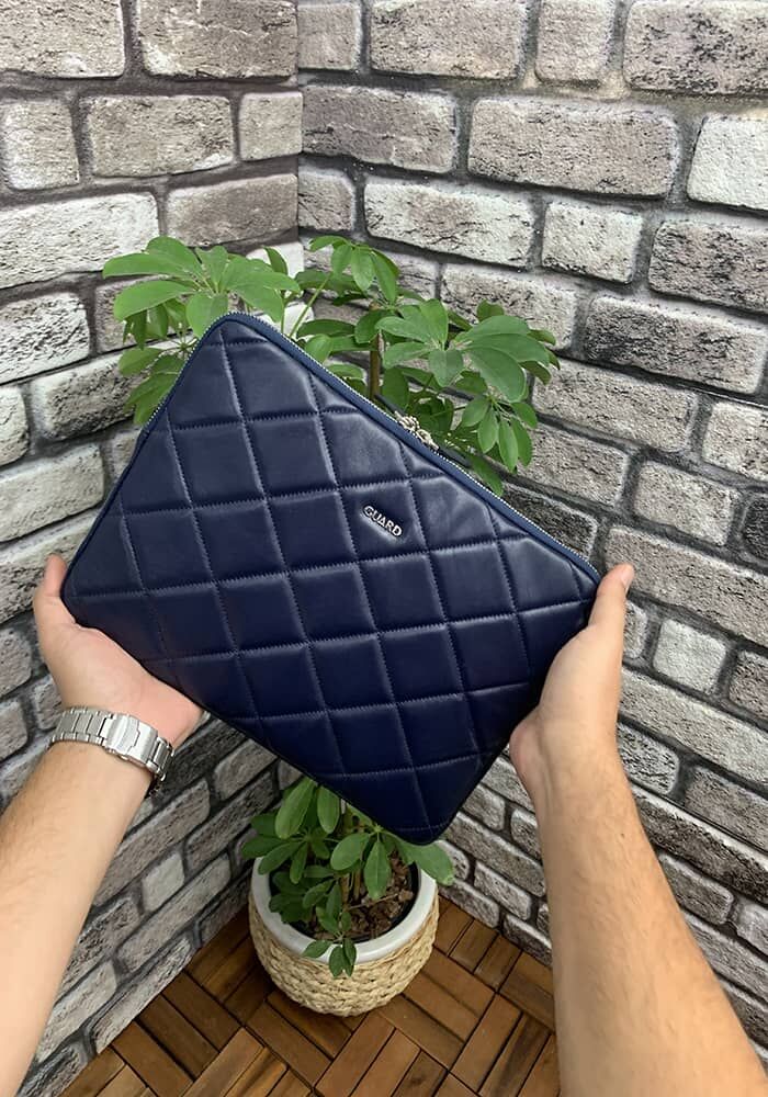 Lacivert Large Capitone Clutch Çanta - Meskanto