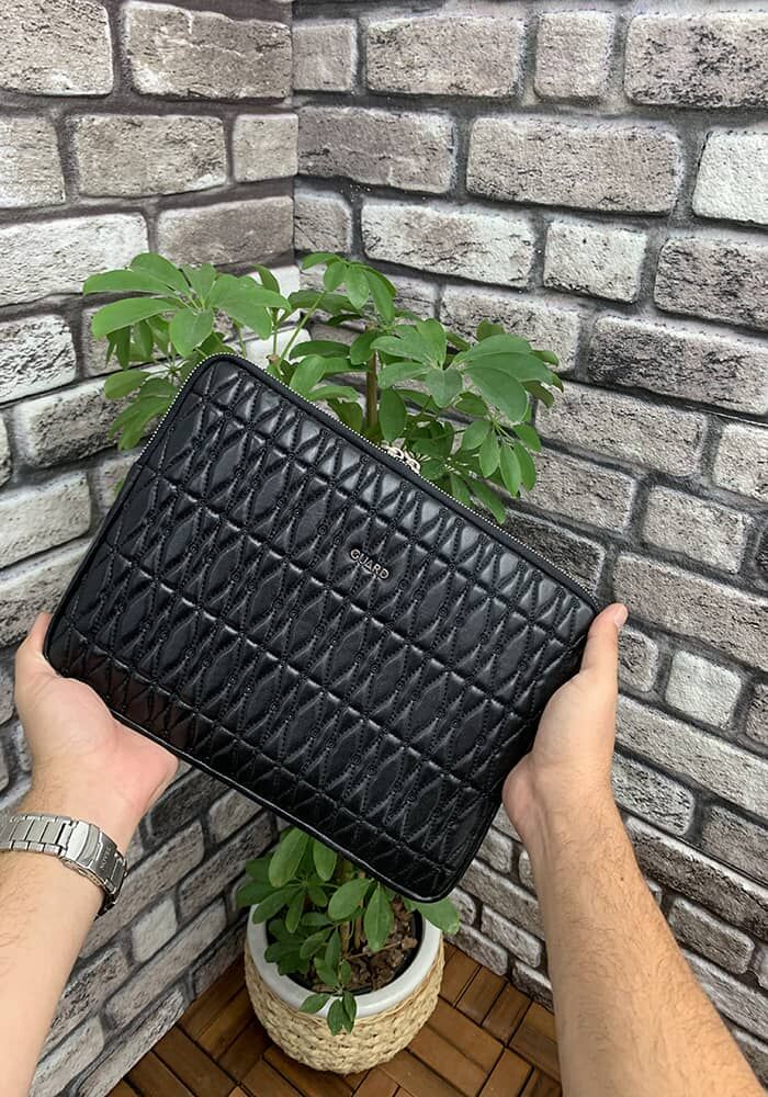 Nakış Desenli Siyah Clutch Çanta - Meskanto