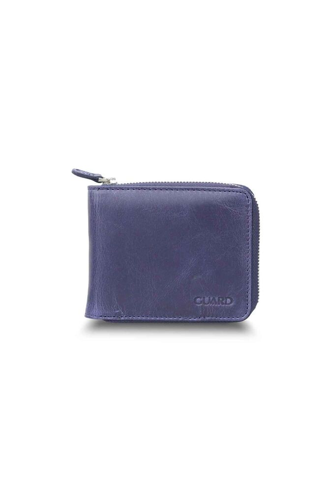 Meskanto Guard Antique Navy Blue Zipper Horizontal Mini Leather Wallet