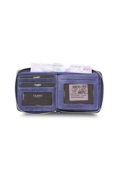 Meskanto Guard Antique Navy Blue Zipper Horizontal Mini Leather Wallet